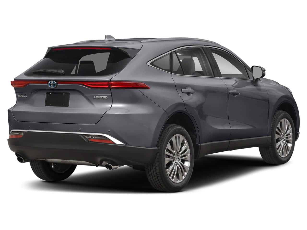  壁紙 — 一輛時尚的灰色豐田Highlander Limited SUV，以背面四分之三角度展示在乾淨的白色背景上。