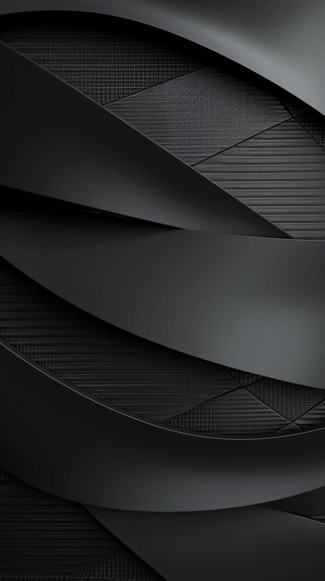 Black iPhone Xr 桌布 壁紙 — 時尚黑色抽象牆紙，帶有流動絲帶和紋理幾何圖案，單色設計。