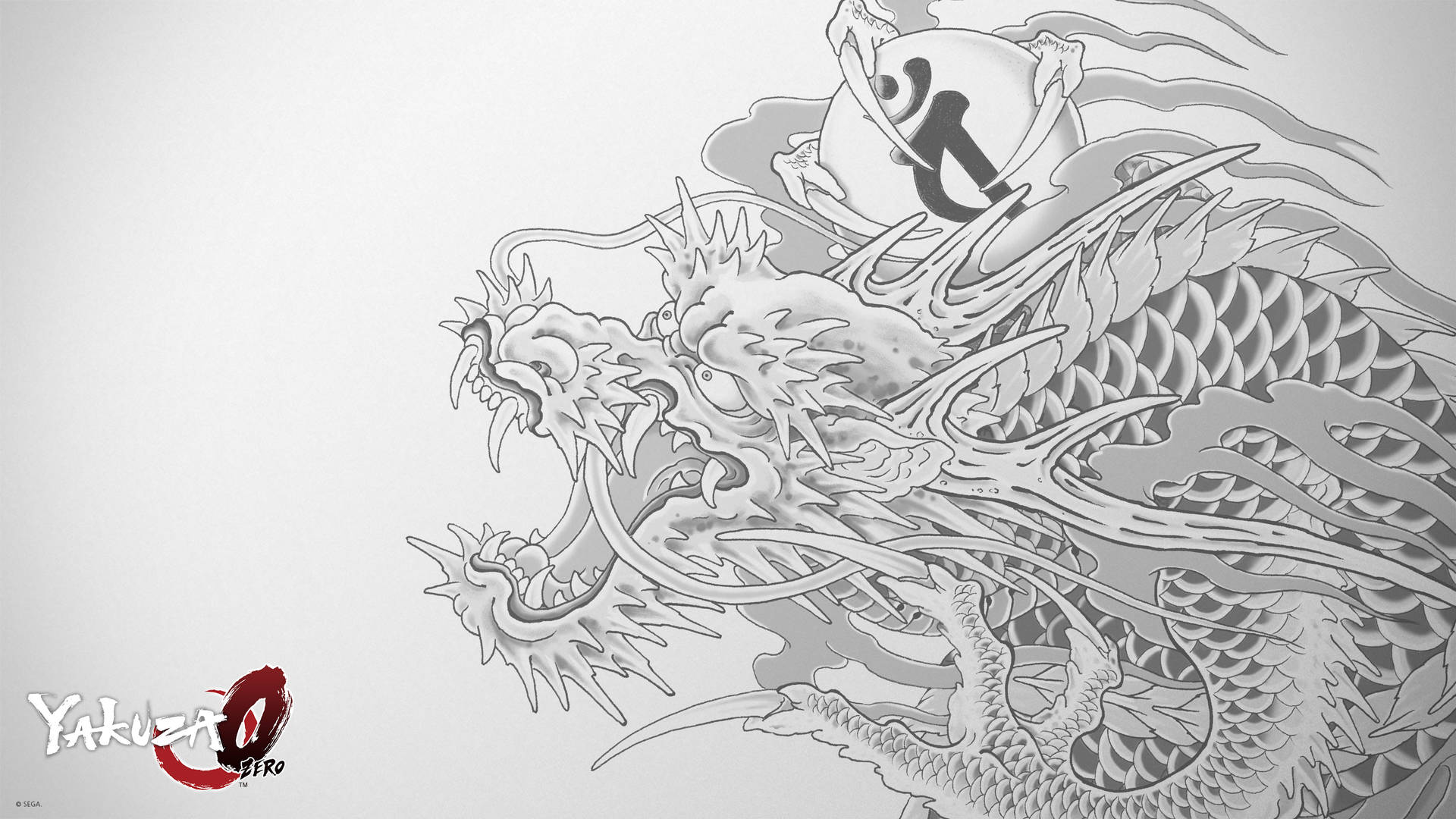 來自遊戲《人中之龍0》的風格化龍，背上騎著一個武士。
