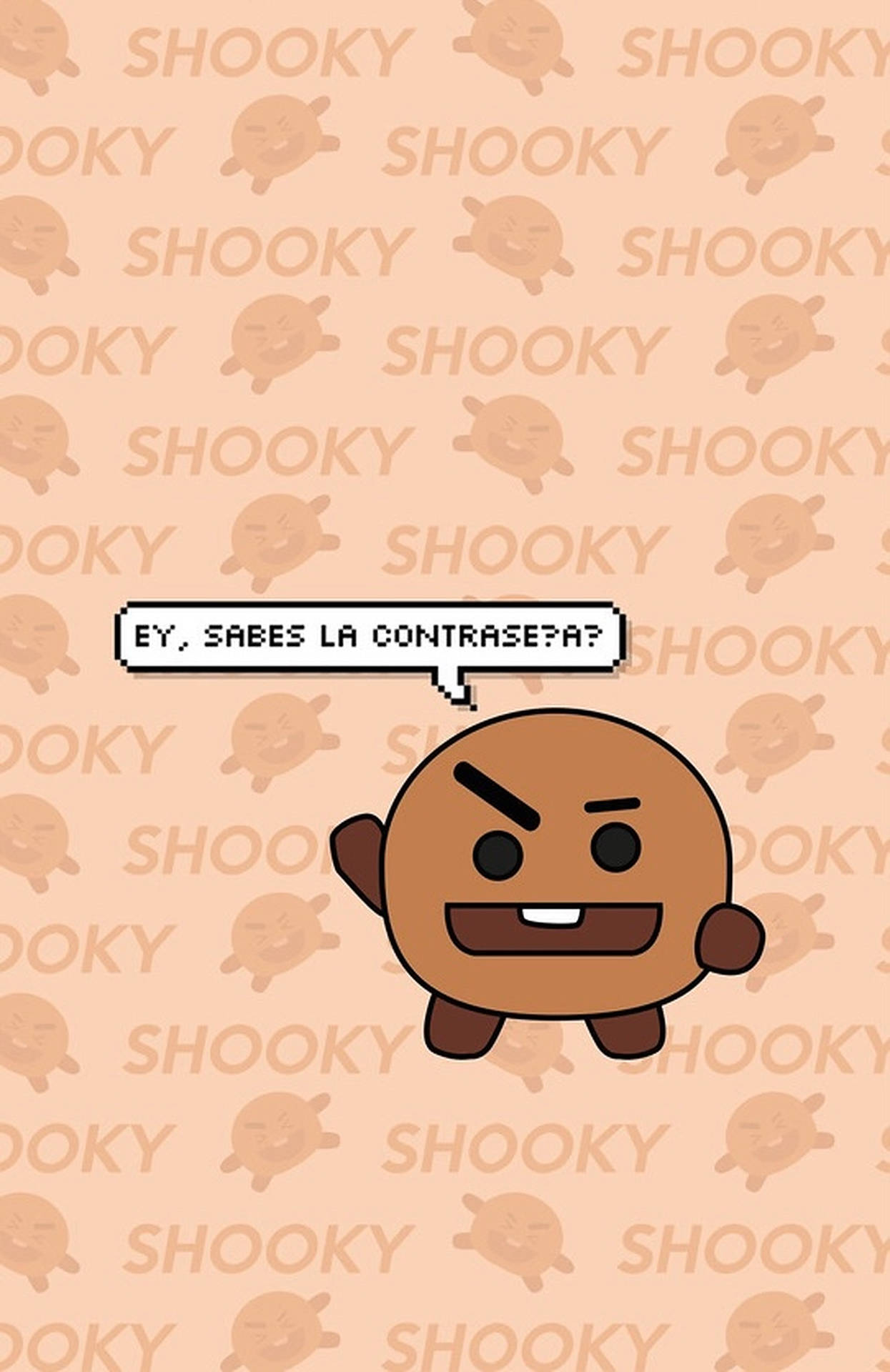 憤怒的卡通餅乾在重複的SHOOKY背景上問「Ey sabes la contraseña?」。