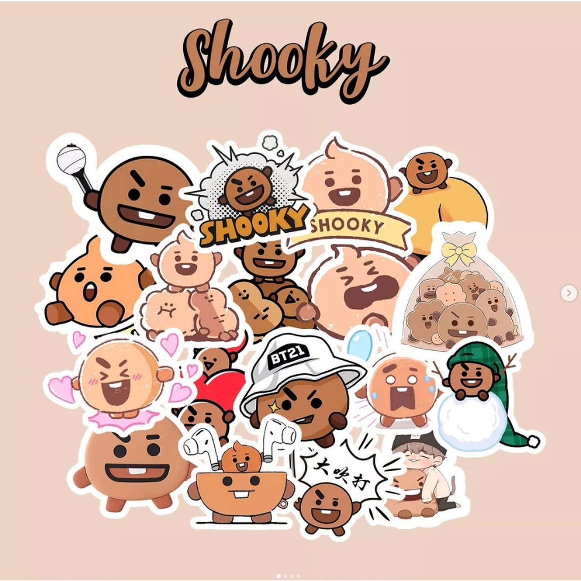BT21 Shooky角色貼紙系列，展示俏皮姿勢。