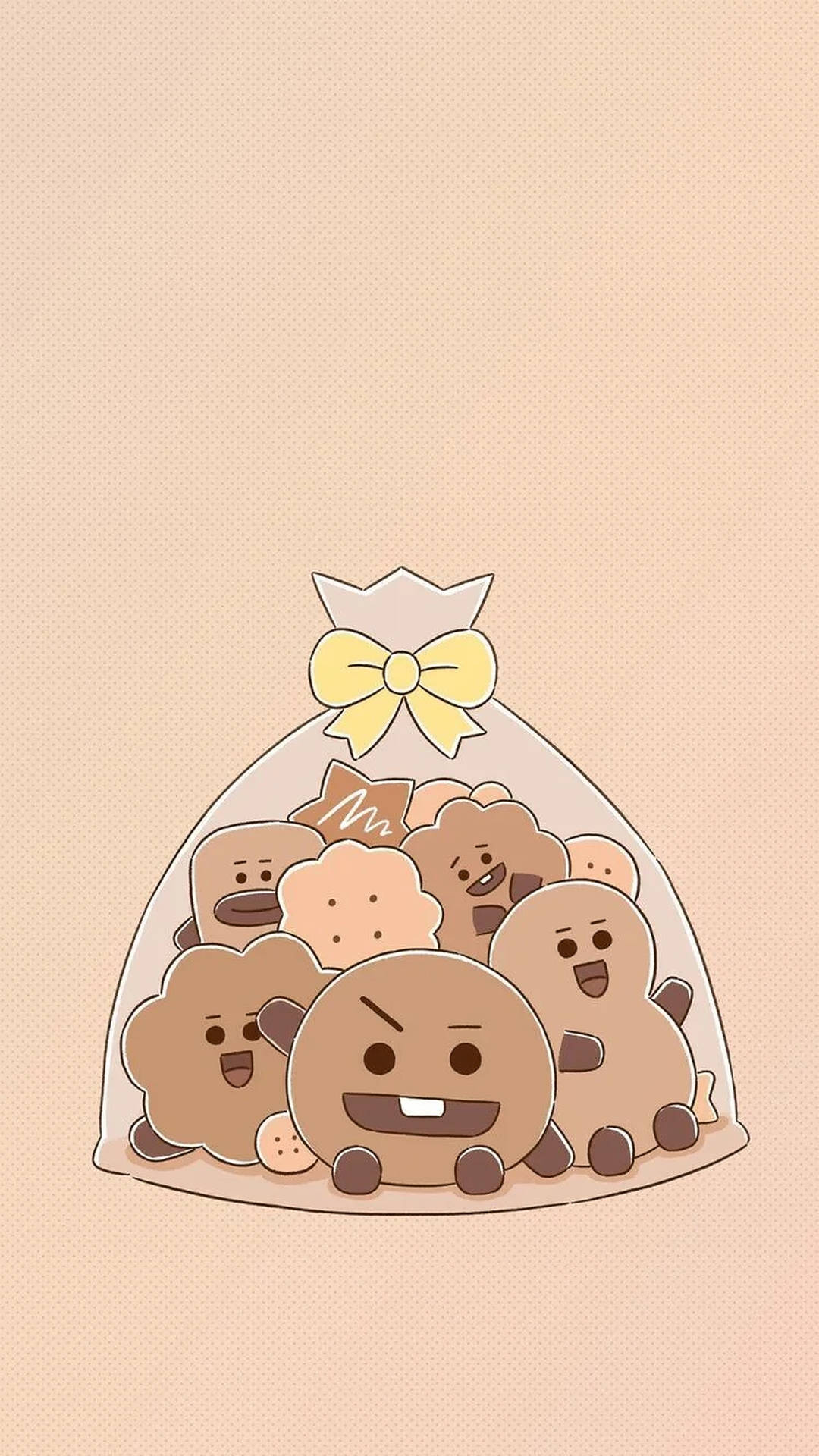 一袋帶有黃色蝴蝶結的微笑卡通曲奇。
