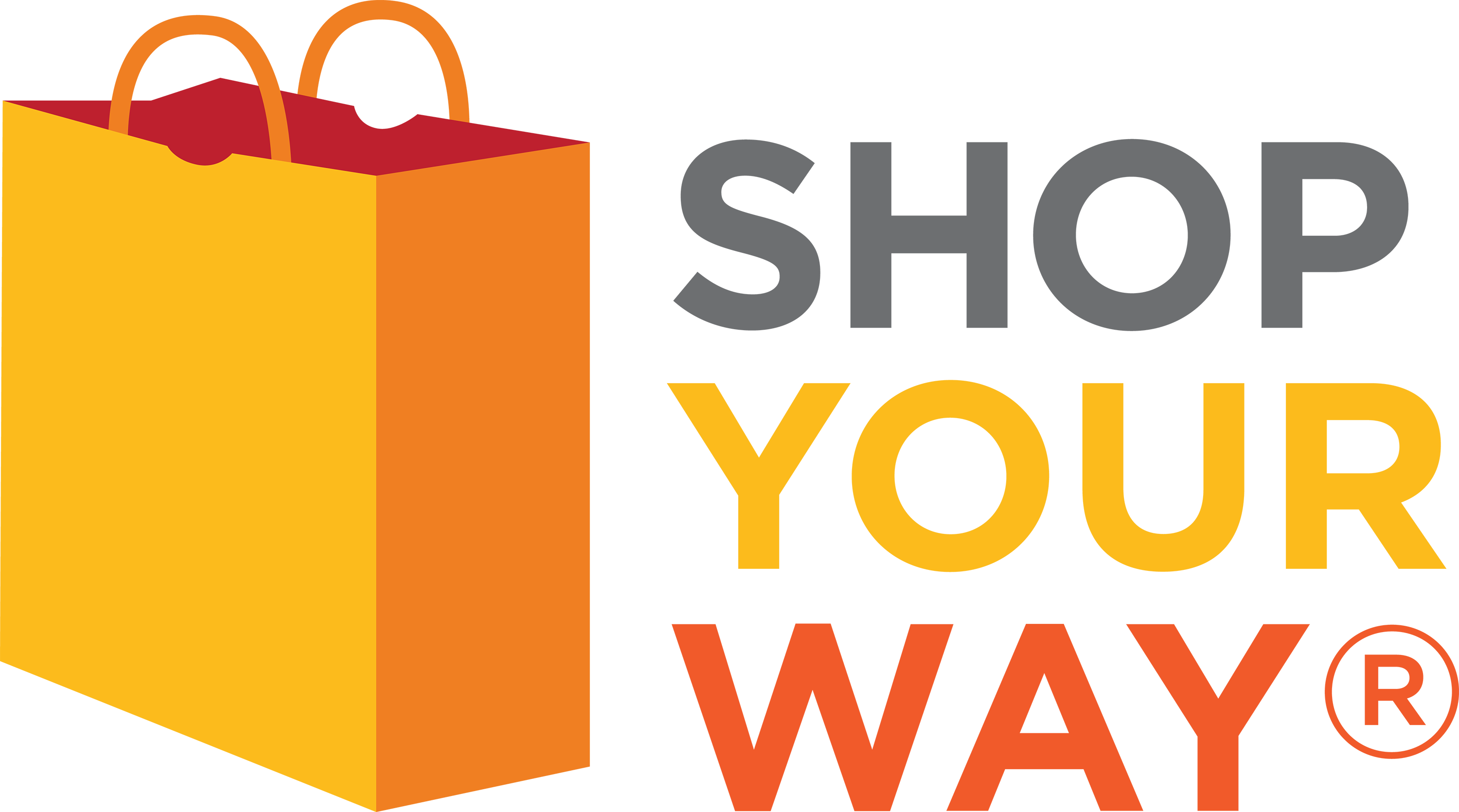 Shop Your Way 標誌 壁紙 — 大膽的橙色、黃色和灰色抽象幾何形狀，創造出現代動態的構圖。