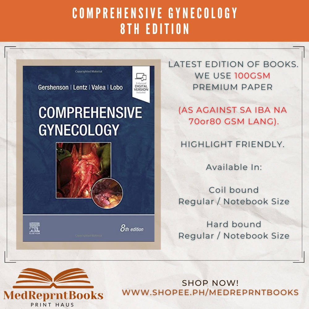 綜合婦科學書Shopee廣告 壁紙 — Comprehensive Gynecology 第8版的書封面，在皺巴巴的紙張背景上顯示促銷文字。