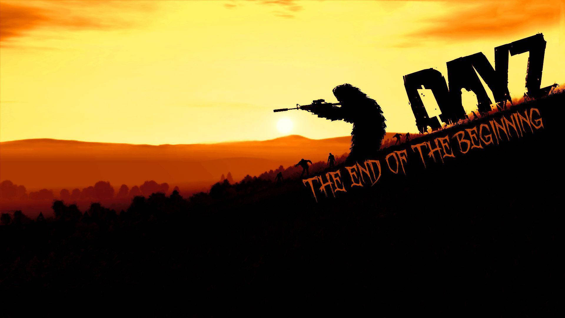 士兵剪影在夕陽下瞄準步槍，文字「BOYZ THE END OF THE BEGINNING」