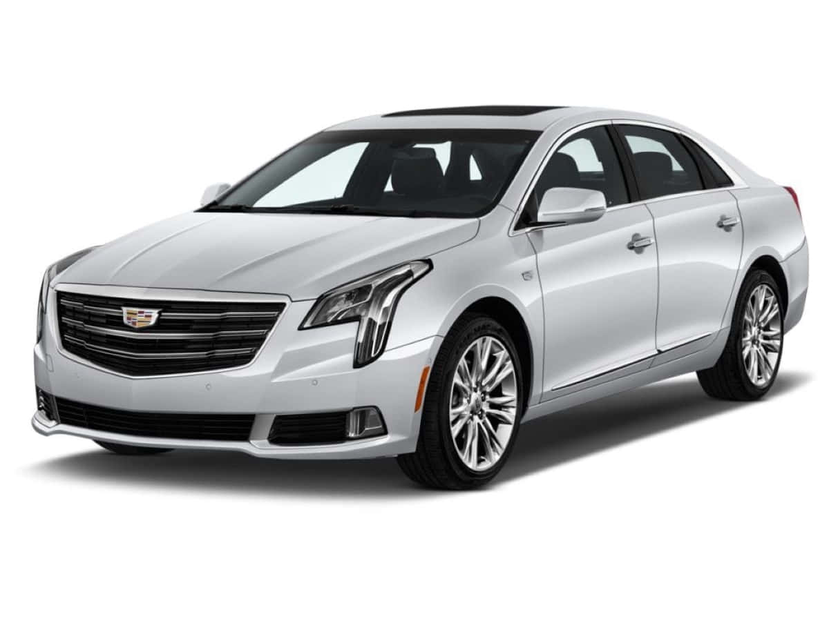 Cadillac Xts 桌布 壁紙 — 一輛時尚的銀色Cadillac ATS轎車，在工作室燈光下以純白背景展示。