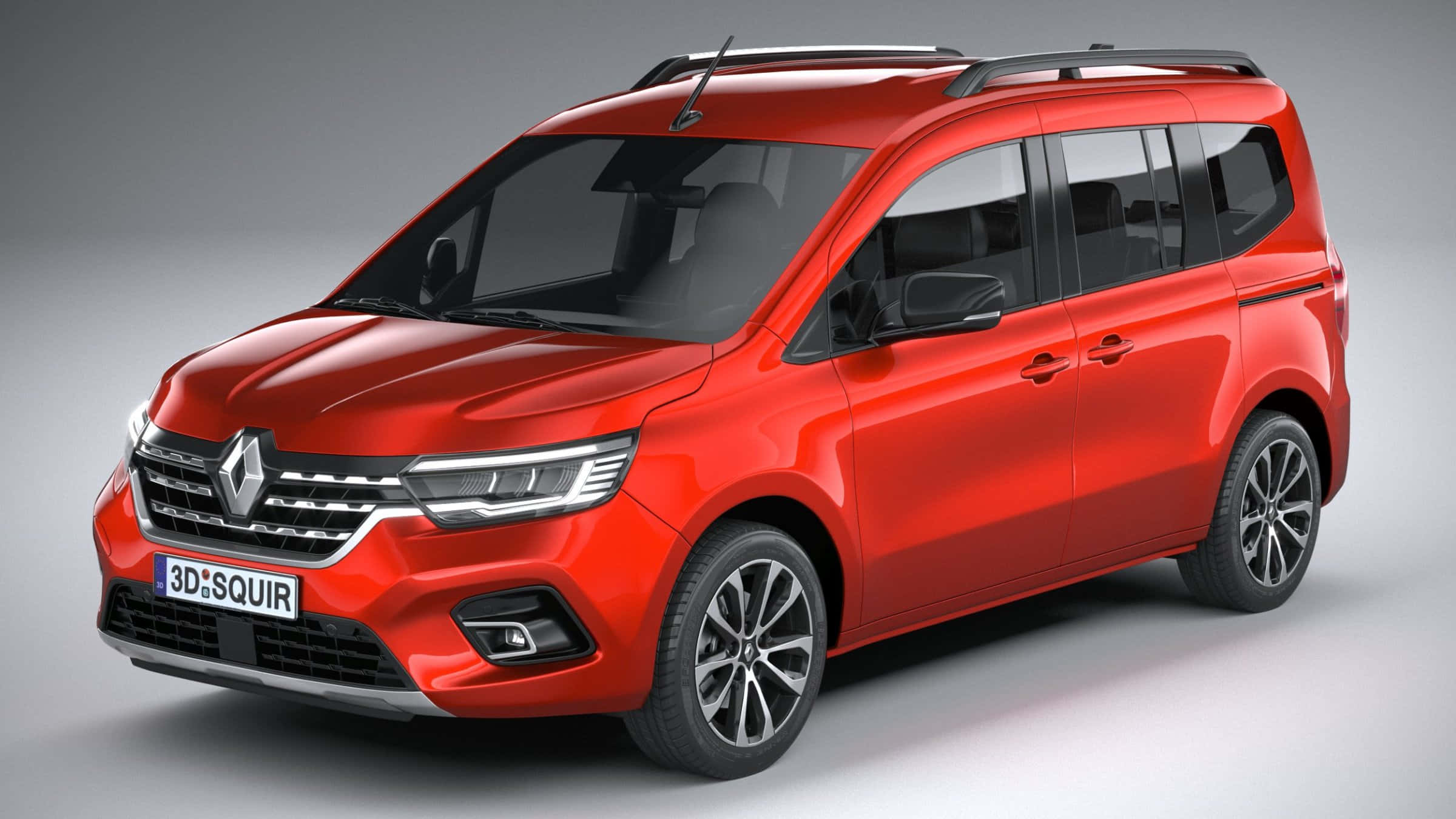 Renault Kangoo 桌布 壁紙 — 一輛鮮紅色嘅雷諾Espace小型客車，喺乾淨嘅攝影棚環境中展示，擁有時尚現代設計同光澤表面。