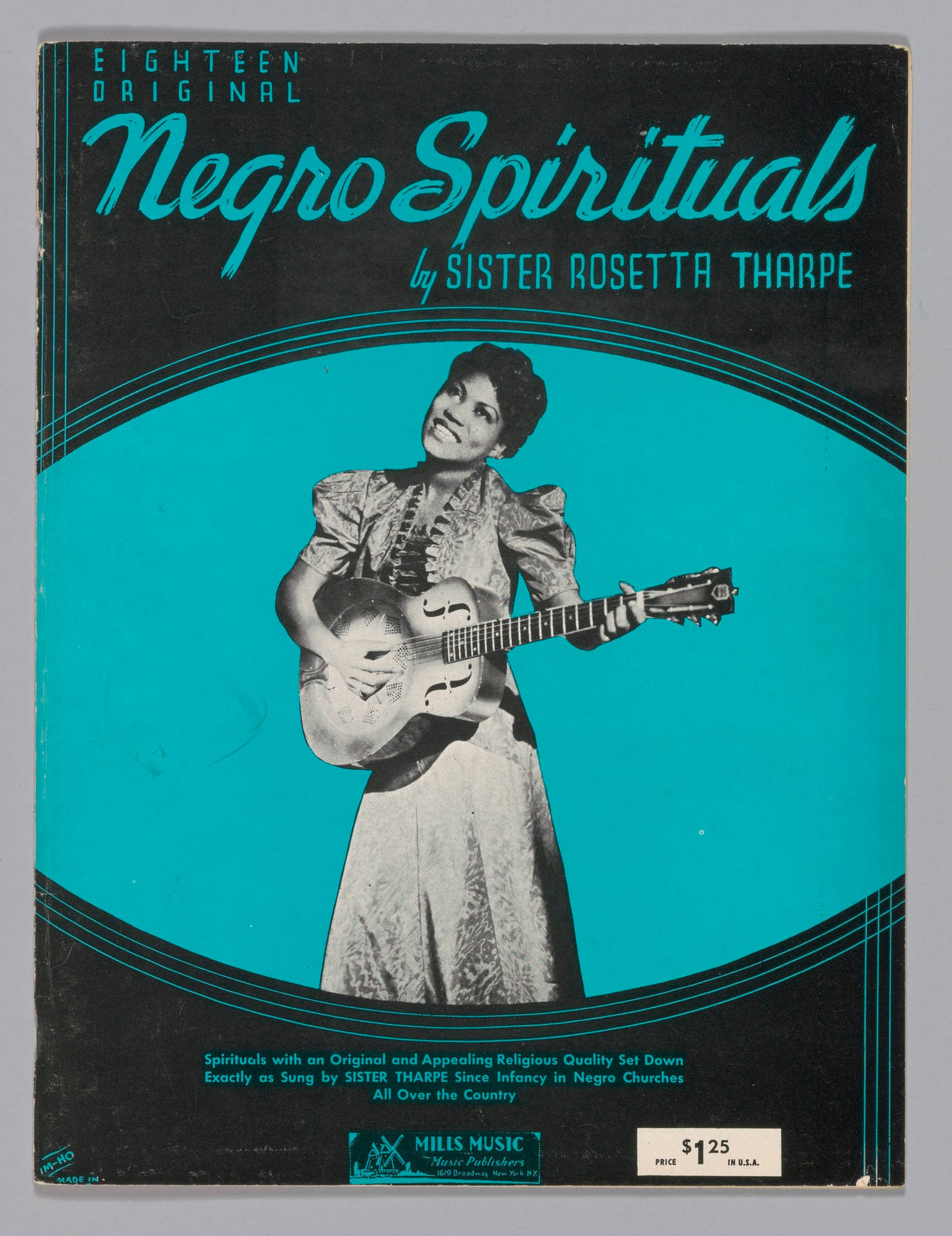 Sister Rosetta Tharpe 在復古樂譜封面上手持結他。