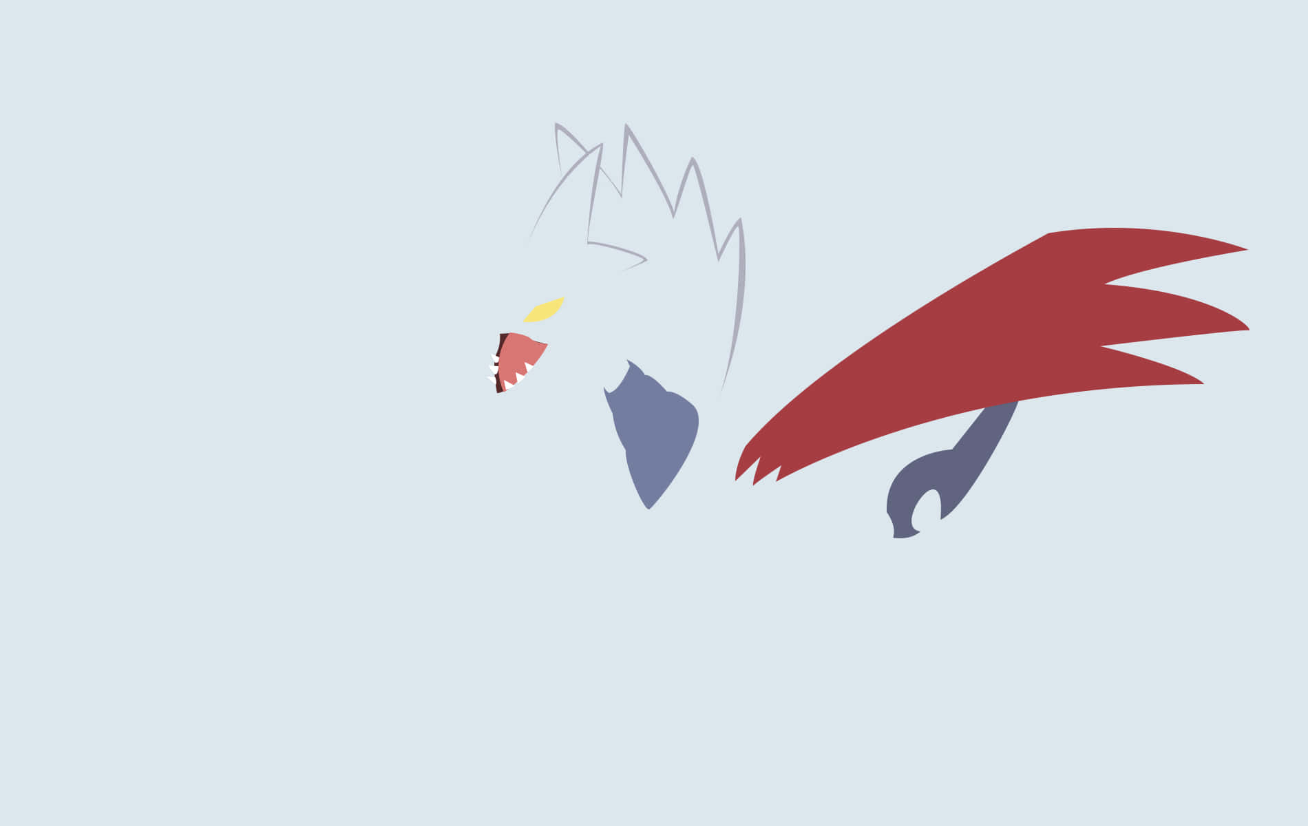 Skarmory 簡約藝術 壁紙 — 簡約風格化的鳥，紅色翅膀和黃色喙，淺藍色背景。