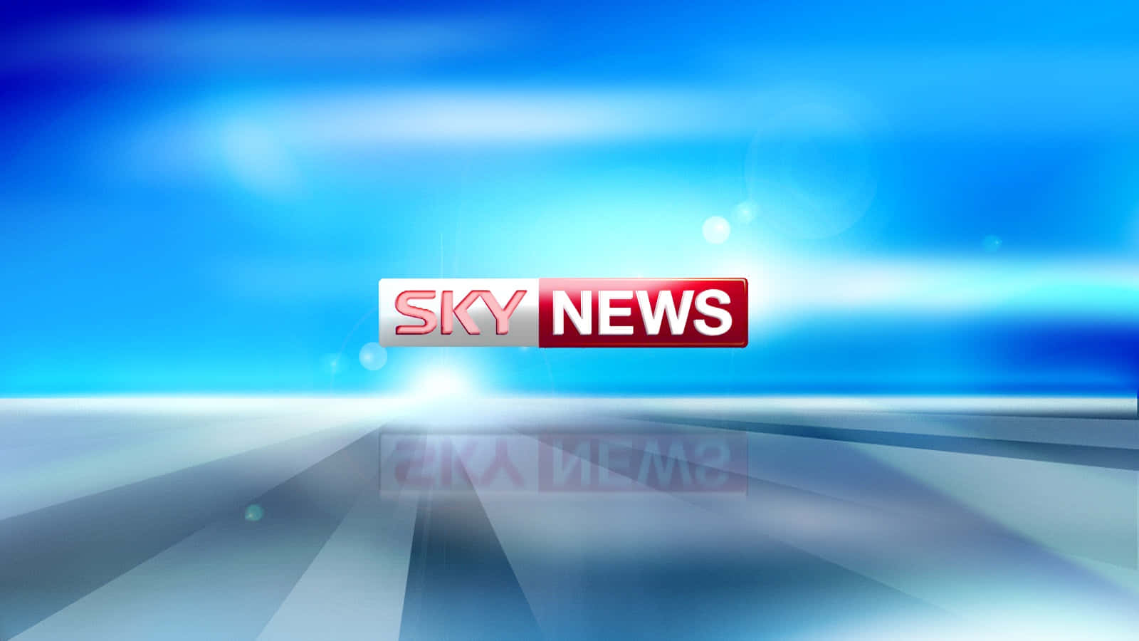 Sky News 標誌在帶有光效的藍色抽象背景上。