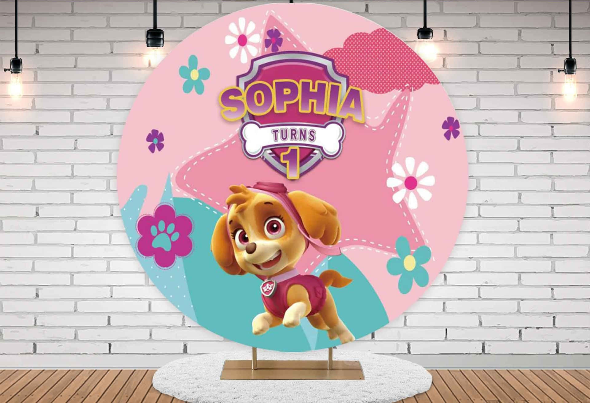 用於Sophia一歲生日派對的Paw Patrol Skye生日背景。