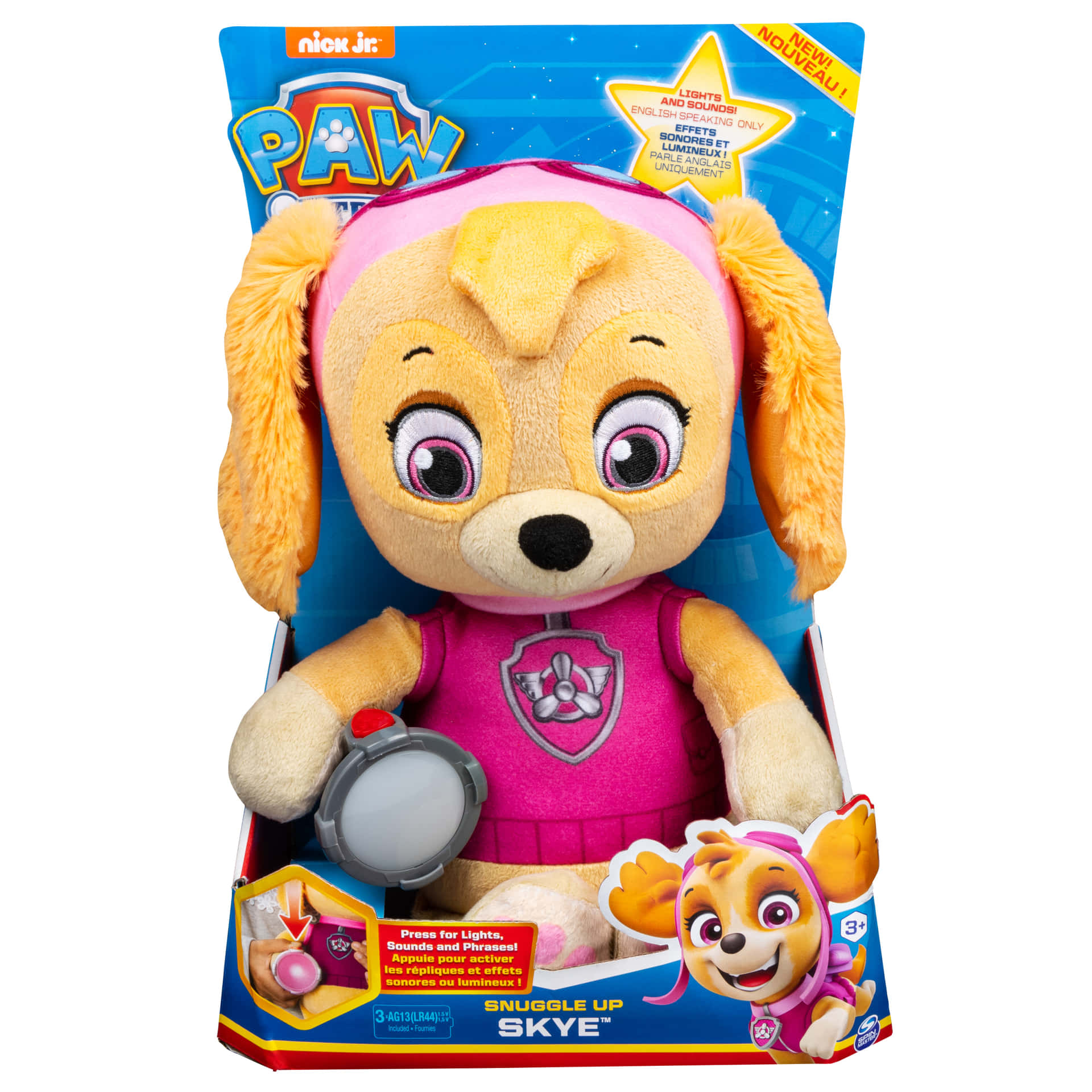 具有燈光和聲音功能的PAW Patrol Skye毛絨玩具，零售包裝。
