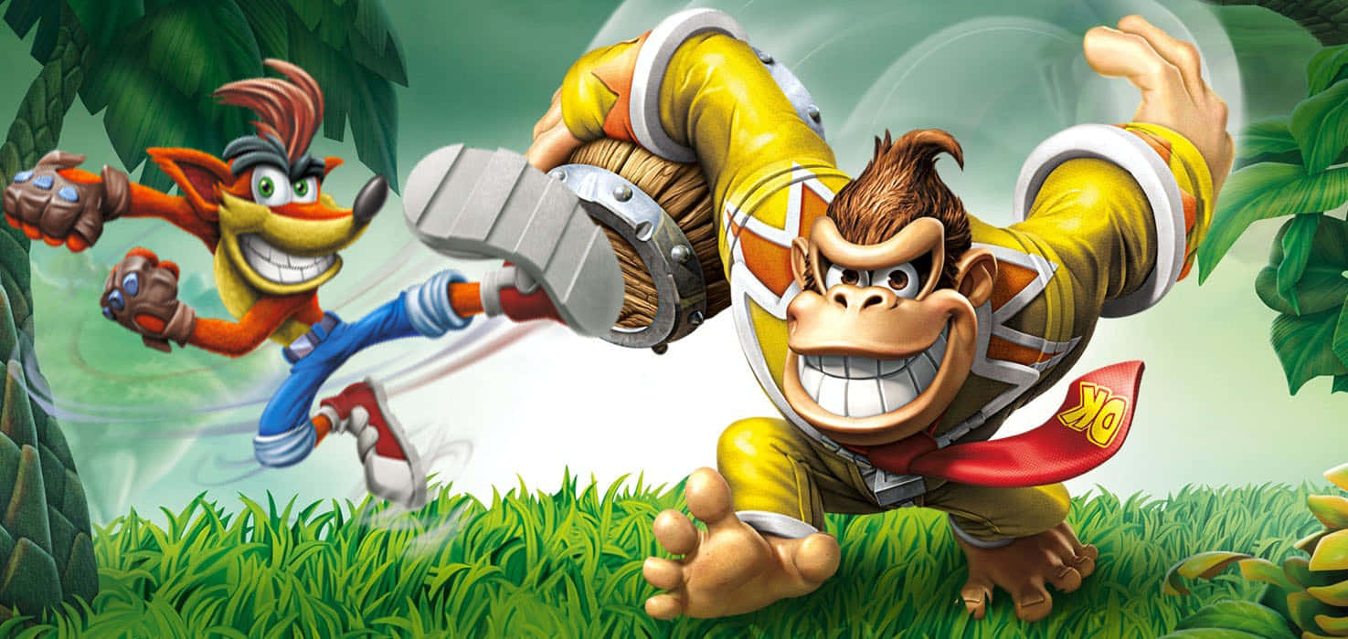 Donkey Kong 和 Crash Bandicoot 在叢林中奔跑