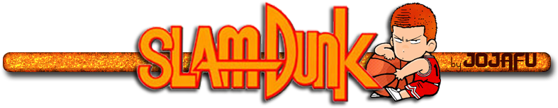 Slam Dunk 動畫標誌 壁紙 — 大膽的橙色 'SLAM DUNK' 標誌，帶有閃閃發光的籃球條和手持球的動漫角色。