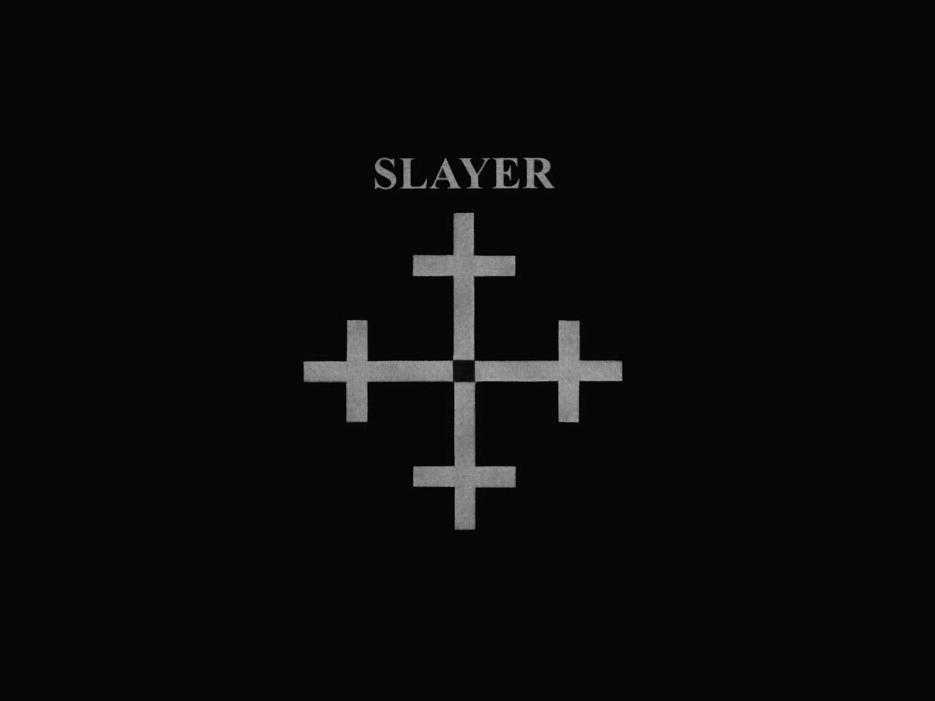 SLAYER 樂隊標誌，帶有十字符號，黑色背景