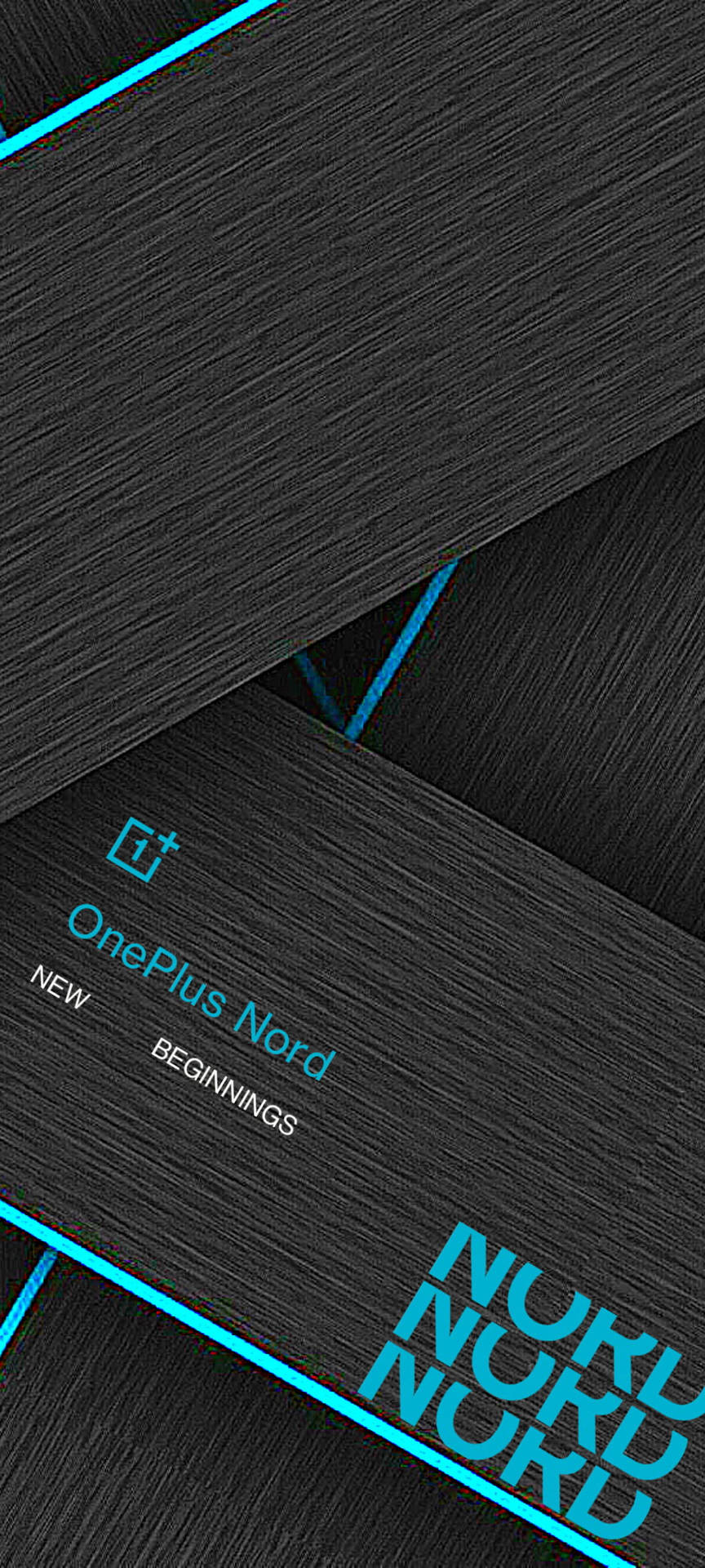 OnePlus Nord手機牆紙，黑色紋理和青色文字。