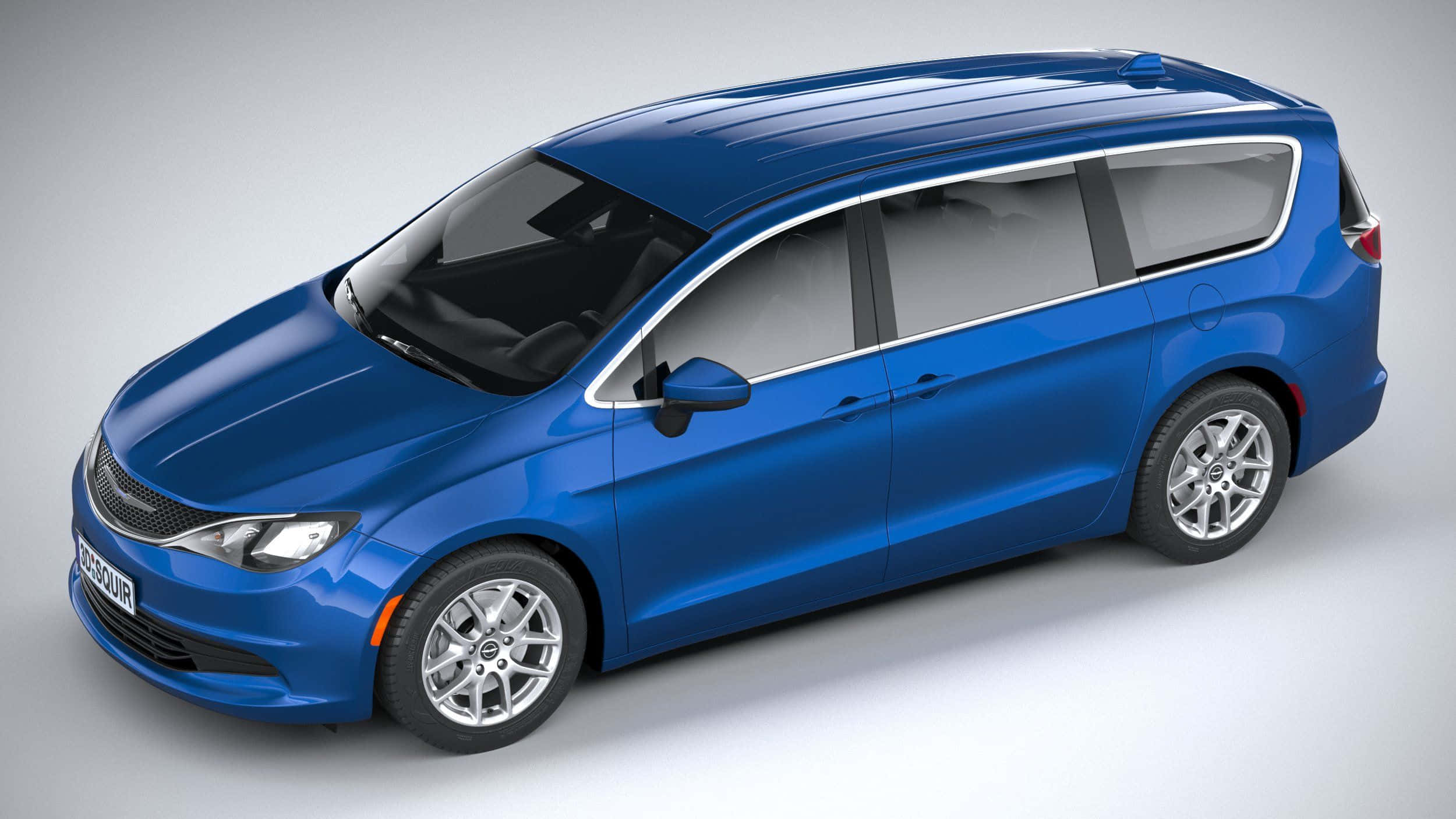 Chrysler Voyager 桌布 壁紙 — 一輛時尚的藍色小型貨車，帶有銀色飾條和合金輪圈，在柔和光線的攝影棚中展示。