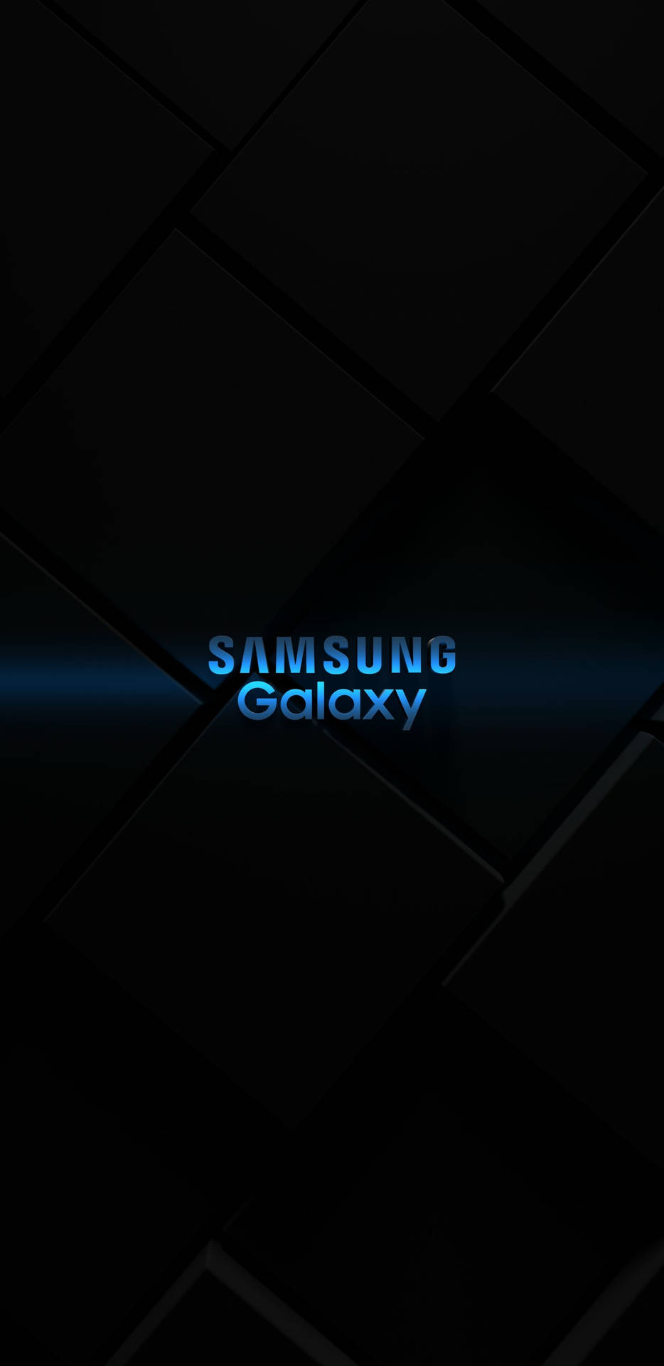 Samsung Galaxy標誌在黑色幾何背景上發出藍光。 — 三星 壁紙
