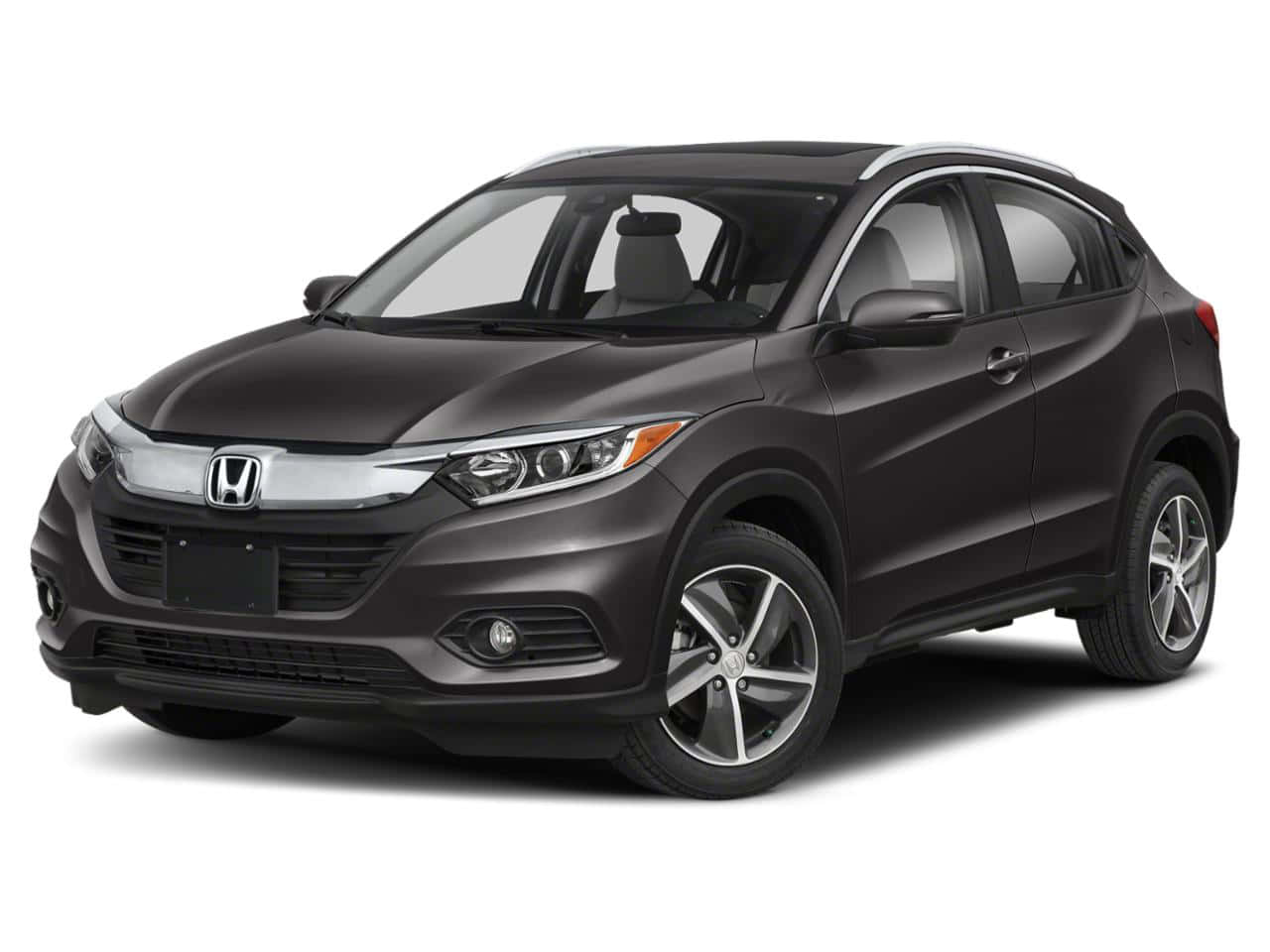 Honda Hr-v 桌布 壁紙 — 在工作室燈光下，一輛時尚的深灰色本田 HR-V SUV 以乾淨的白色背景呈現。