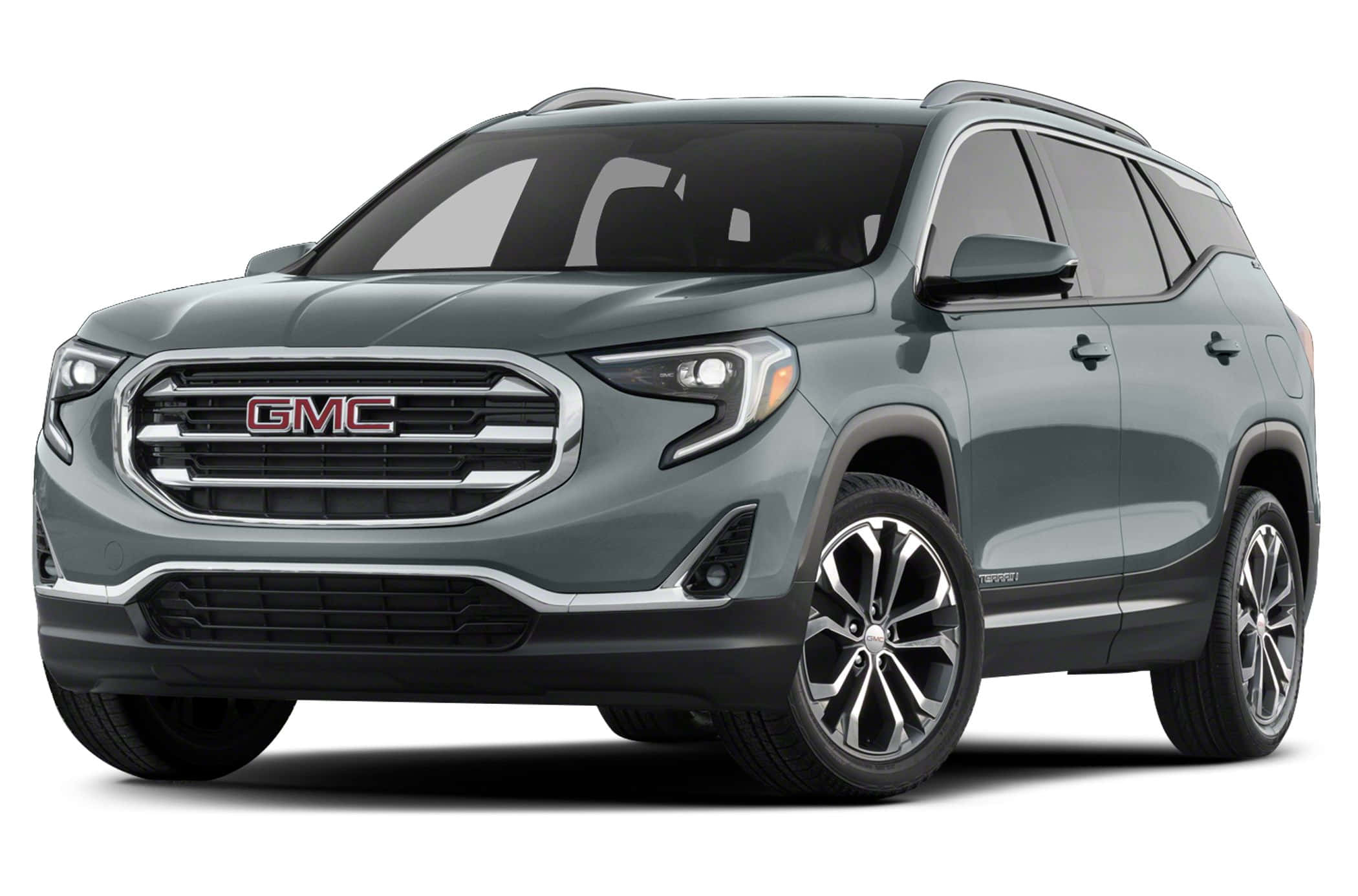 Gmc Terrain 桌布 壁紙 — 一輛時尚的灰色GMC Terrain SUV在工作室燈光下展示，帶有鍍鉻飾邊和合金輪圈。