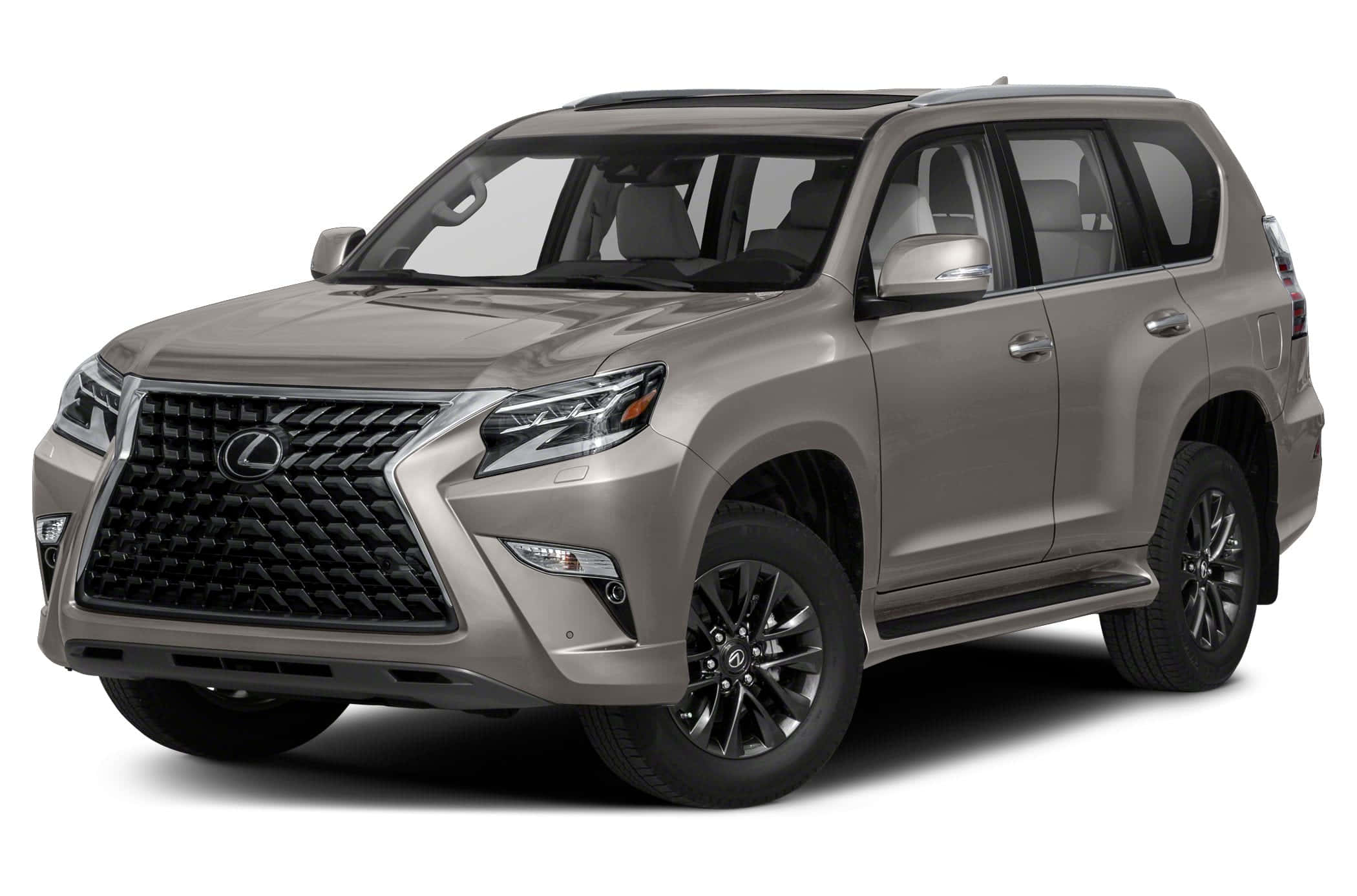 Lexus Gx 460 桌布 壁紙 — 一輛時尚金屬灰色Lexus GX SUV在工作室燈光下展示，線條銳利，帶黑色飾邊。