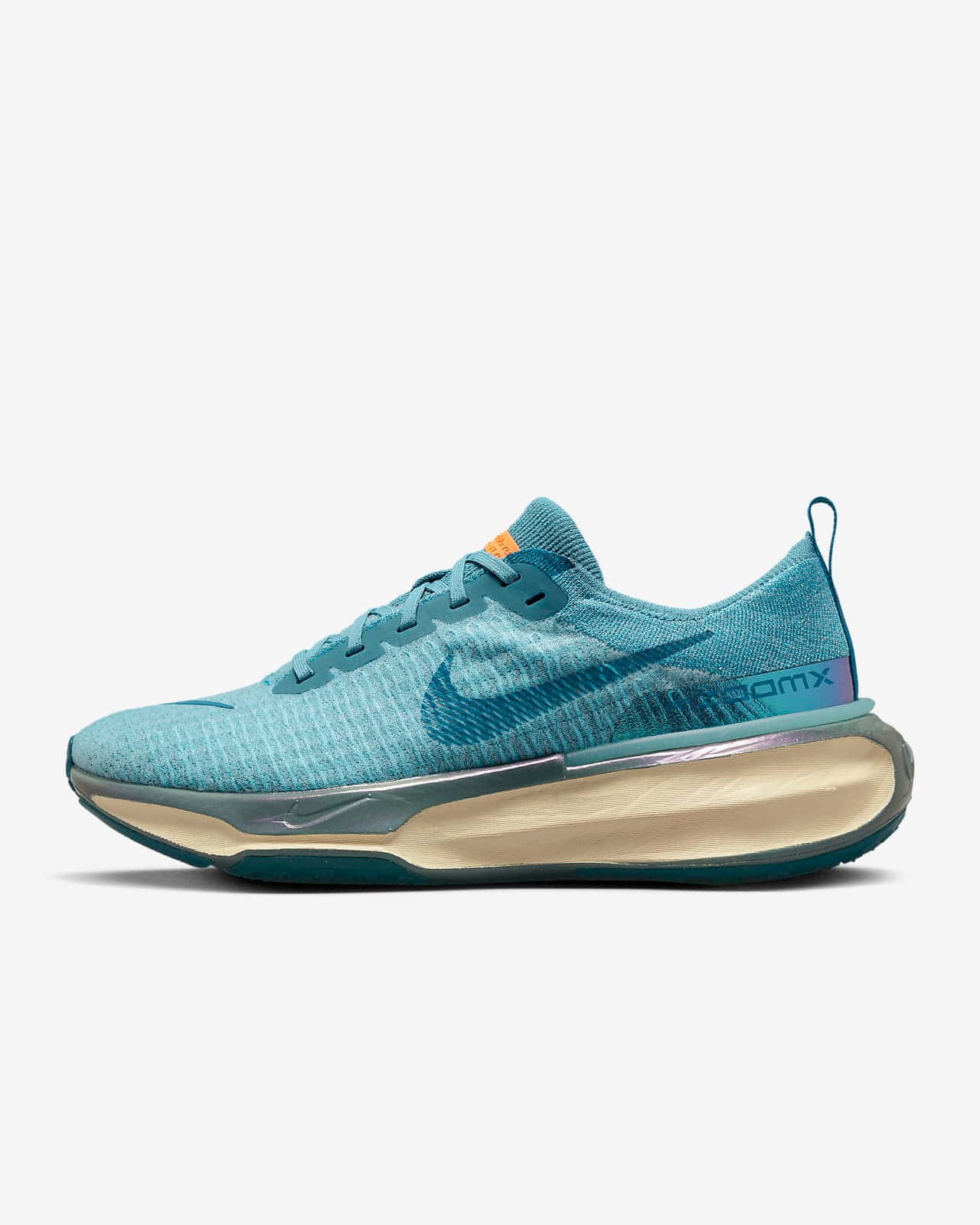 以Nike產品找到你的力量 壁紙 — 時尚的藍綠色Nike跑鞋，配有可見的Air Max緩震單元和紋理針織鞋面。