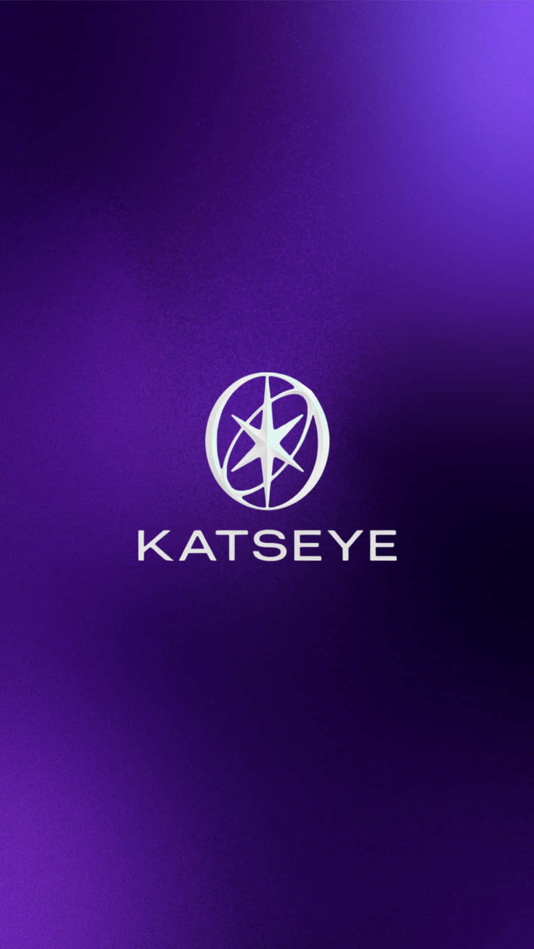 壁紙 — 一個簡潔的白色Katseye標誌，帶有星爆設計，居中於紫色漸變背景上。