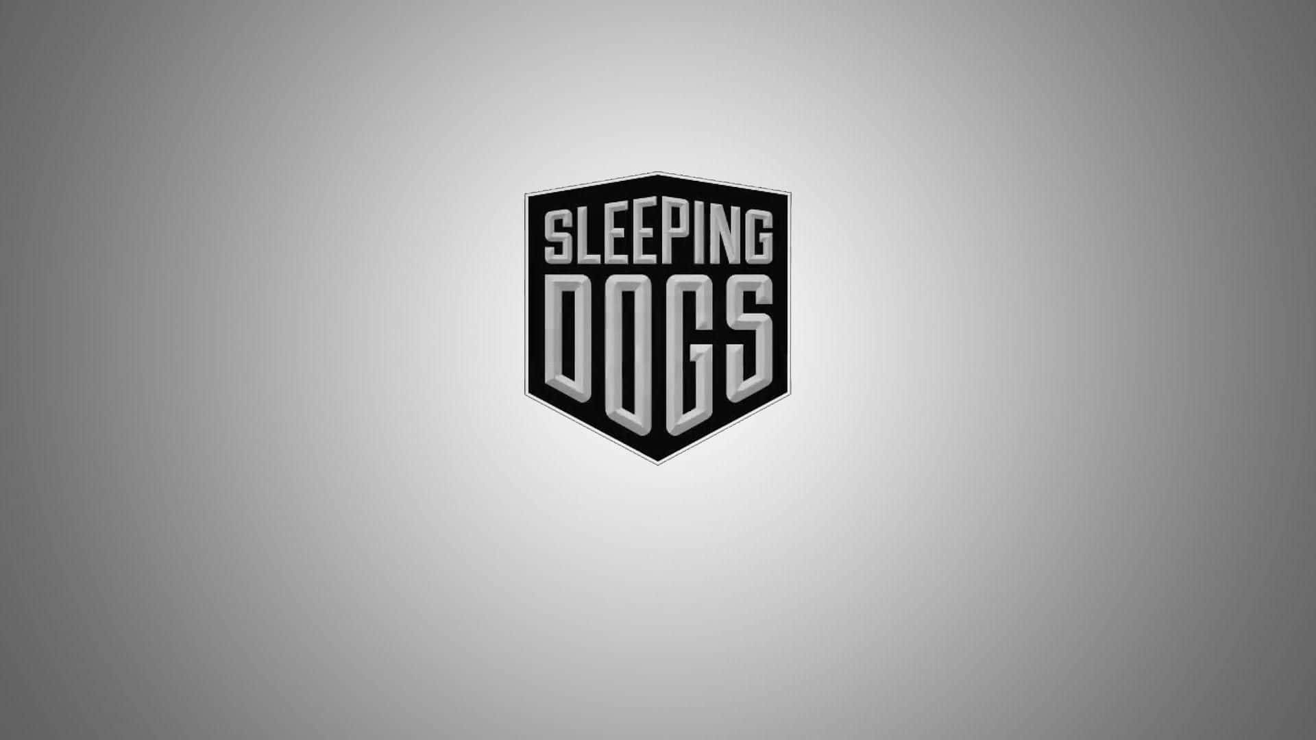 高畫質《Sleeping Dogs》標題標誌背景 壁紙 — 一個大膽的黑色和銀色六邊形標誌，用於Sleeping Dogs，居中在漸變灰色背景上。