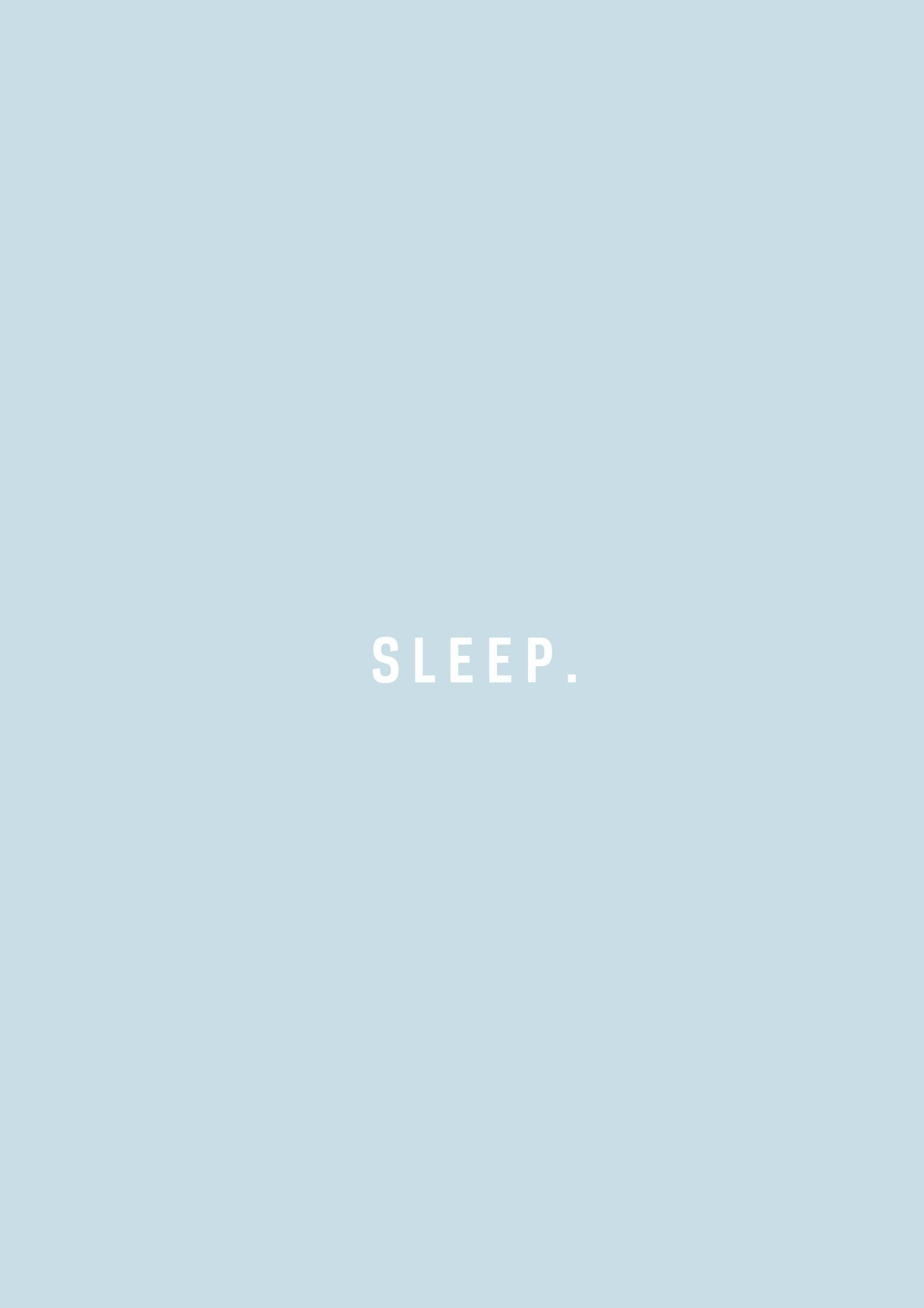 藍色美學「Sleep」iPhone 壁紙 — 一個簡約的淺藍色背景，中央有白色文字「SLEEP」。