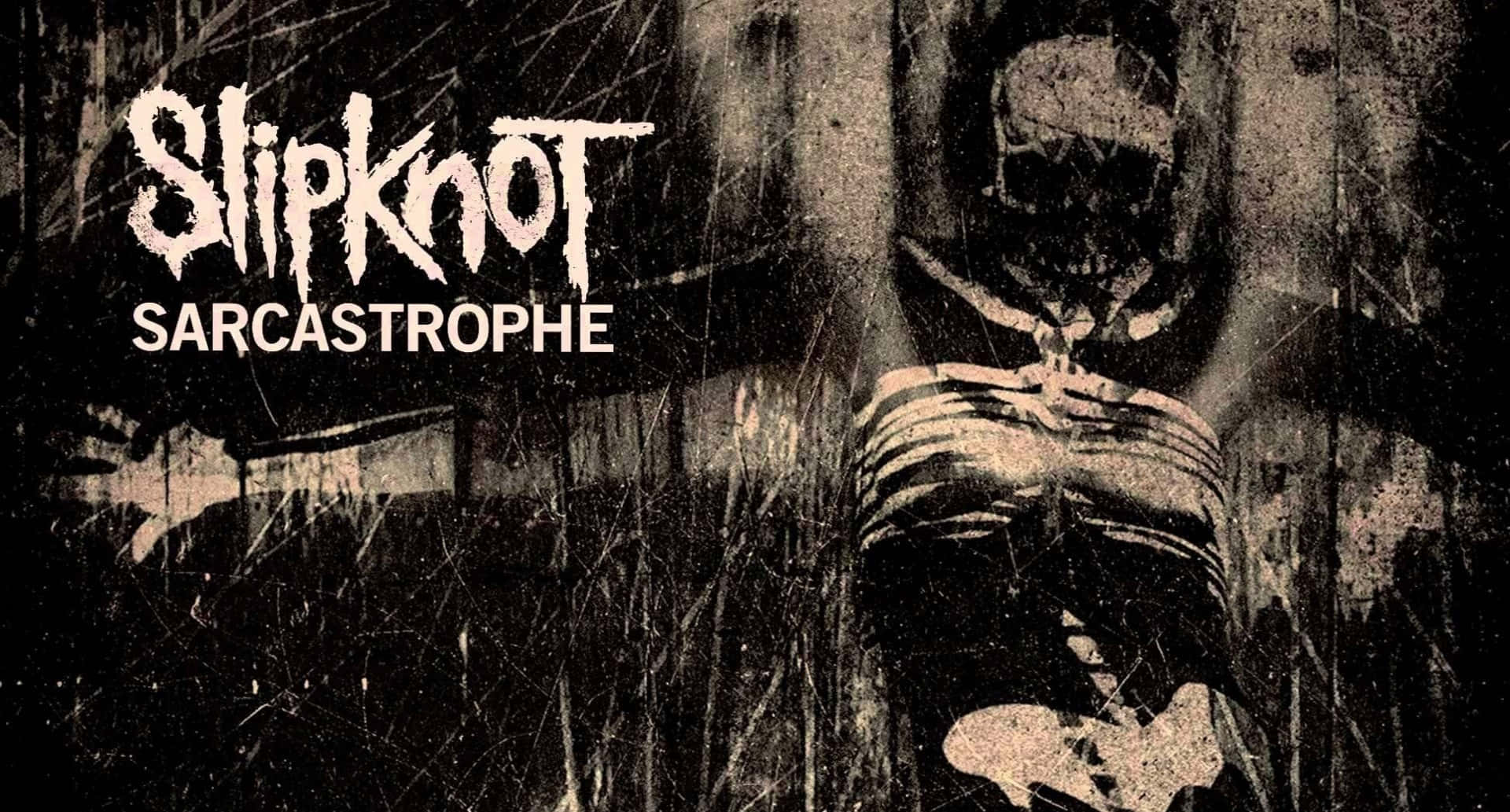 Slipknot 樂隊標誌，帶有戴面具的人物，背景破舊