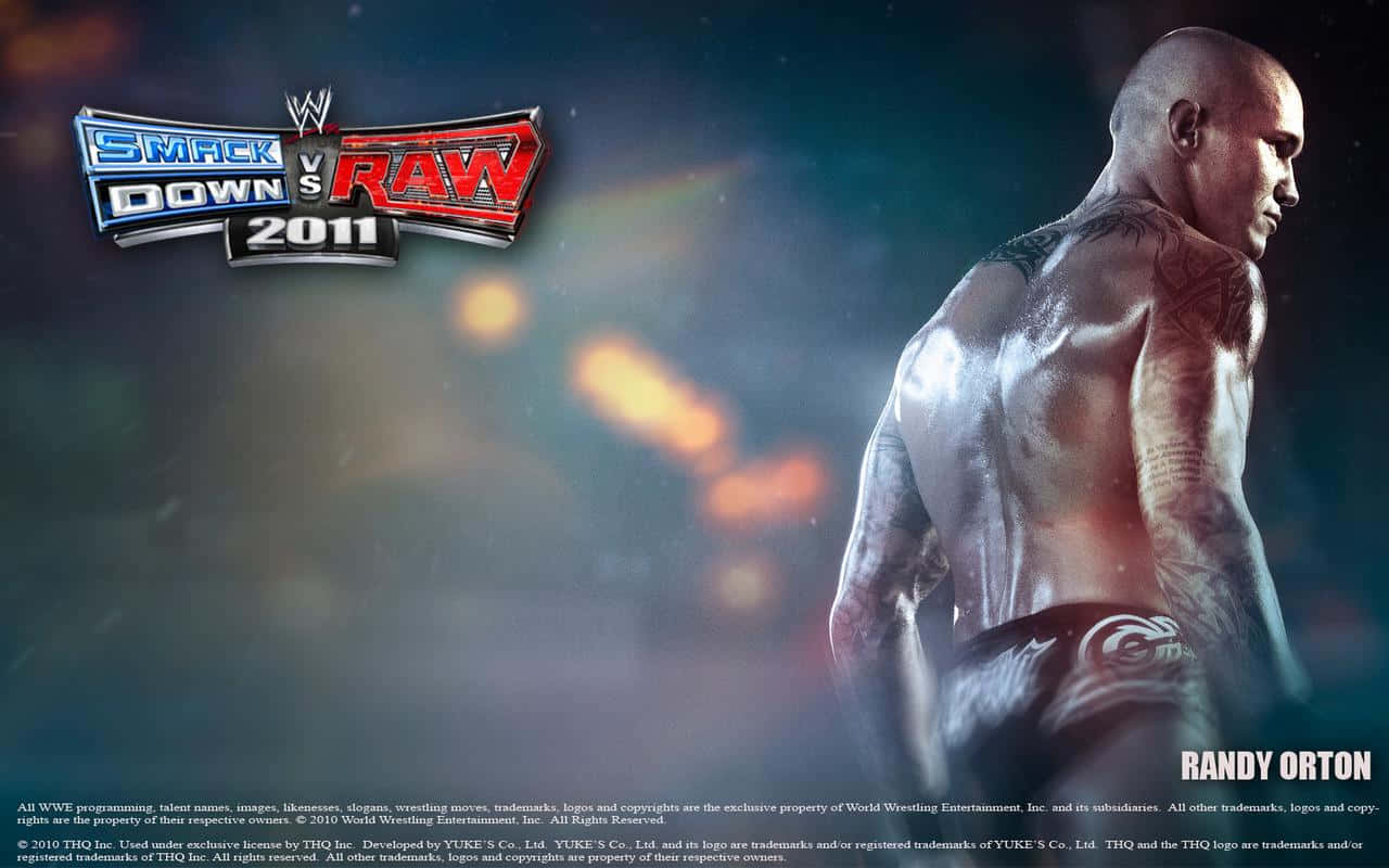 摔角手 Randy Orton 在電子遊戲宣傳圖片中，帶有發光的燈光。