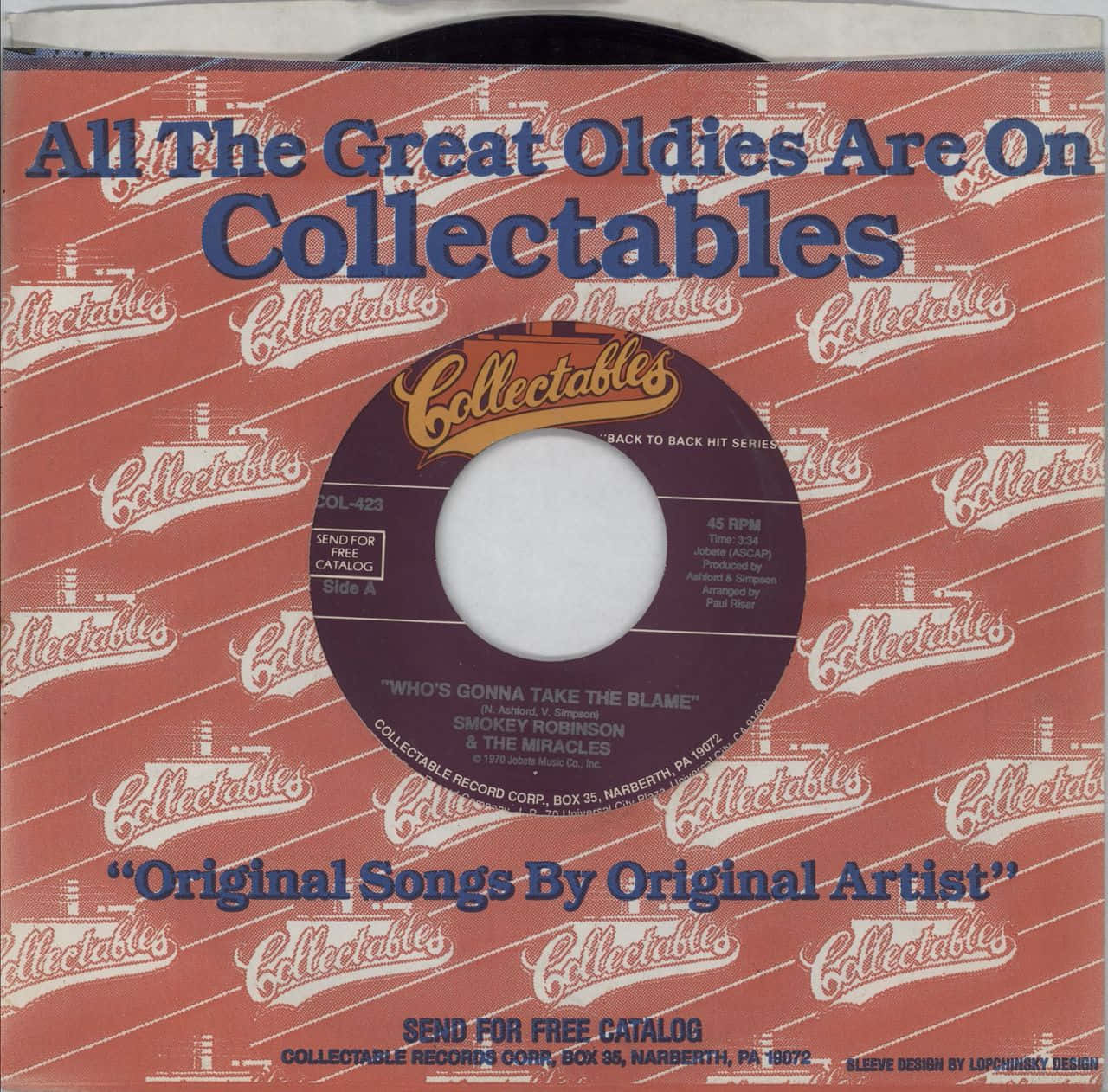 用於 Smokey Robinson and The Miracles 歌曲的復古 Collectables 唱片封套。