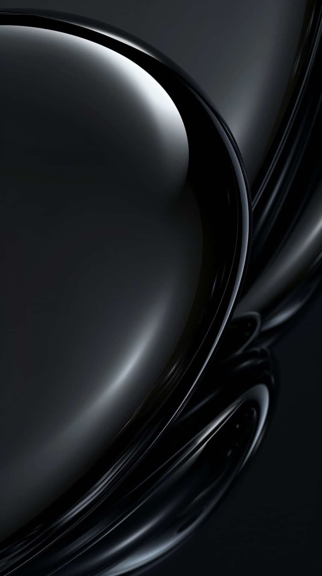 Black iPhone Xr 桌布 壁紙 — 光滑亮麗的黑色曲線在極簡抽象構圖中流動，帶有柔和的高光。