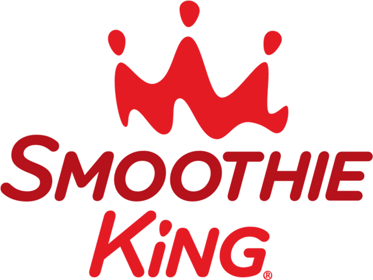Smoothie King 紅色標誌 壁紙 — 黑色背景上帶有「SMOOTHIE KING」文字的醒目紅色皇冠標誌。