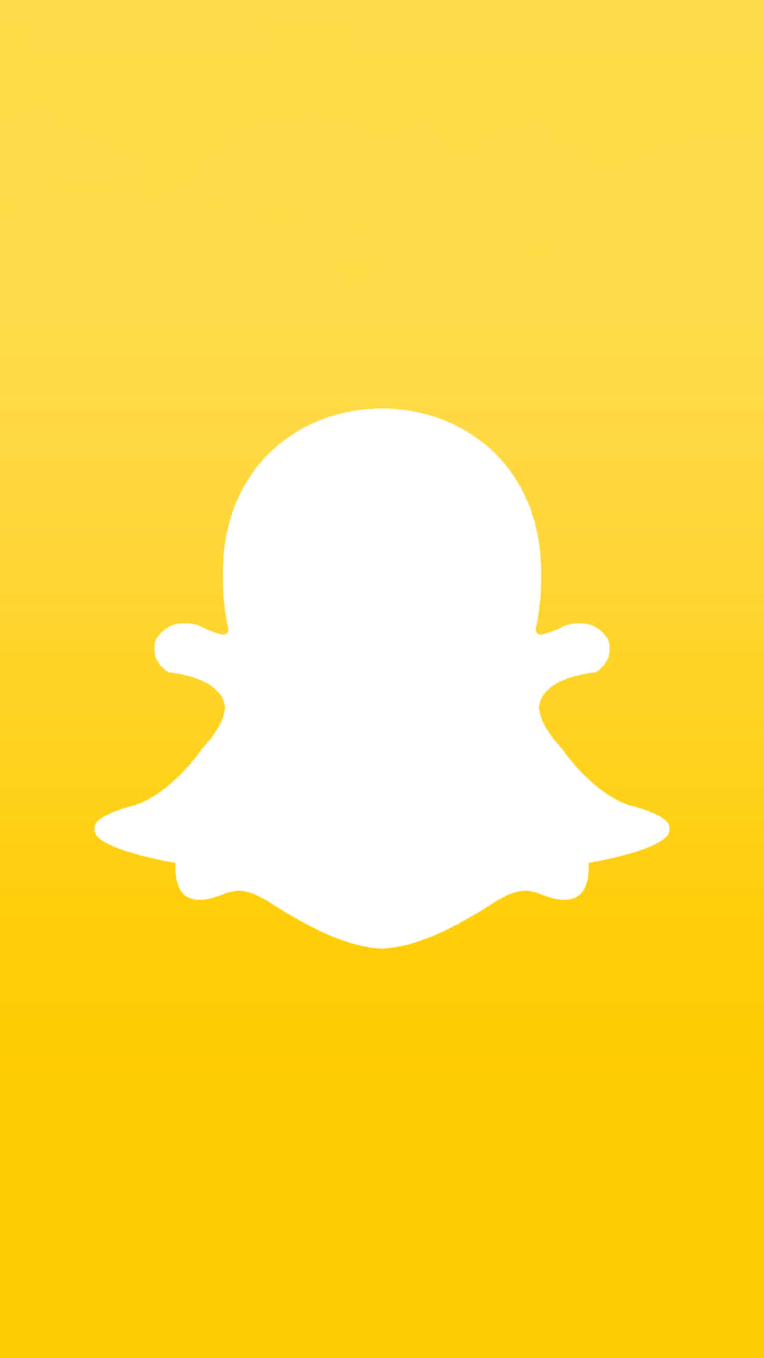 在Snapchat上分享你的故事！ 壁紙 — 一個極簡白色鬼魂標誌，居中於鮮豔的黃色漸變背景上。