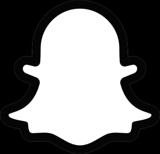 Snapchat幽靈標誌輪廓 壁紙 — 一個極簡風格的白色鬼魂剪影，以黑色勾勒，置於純黑背景上。