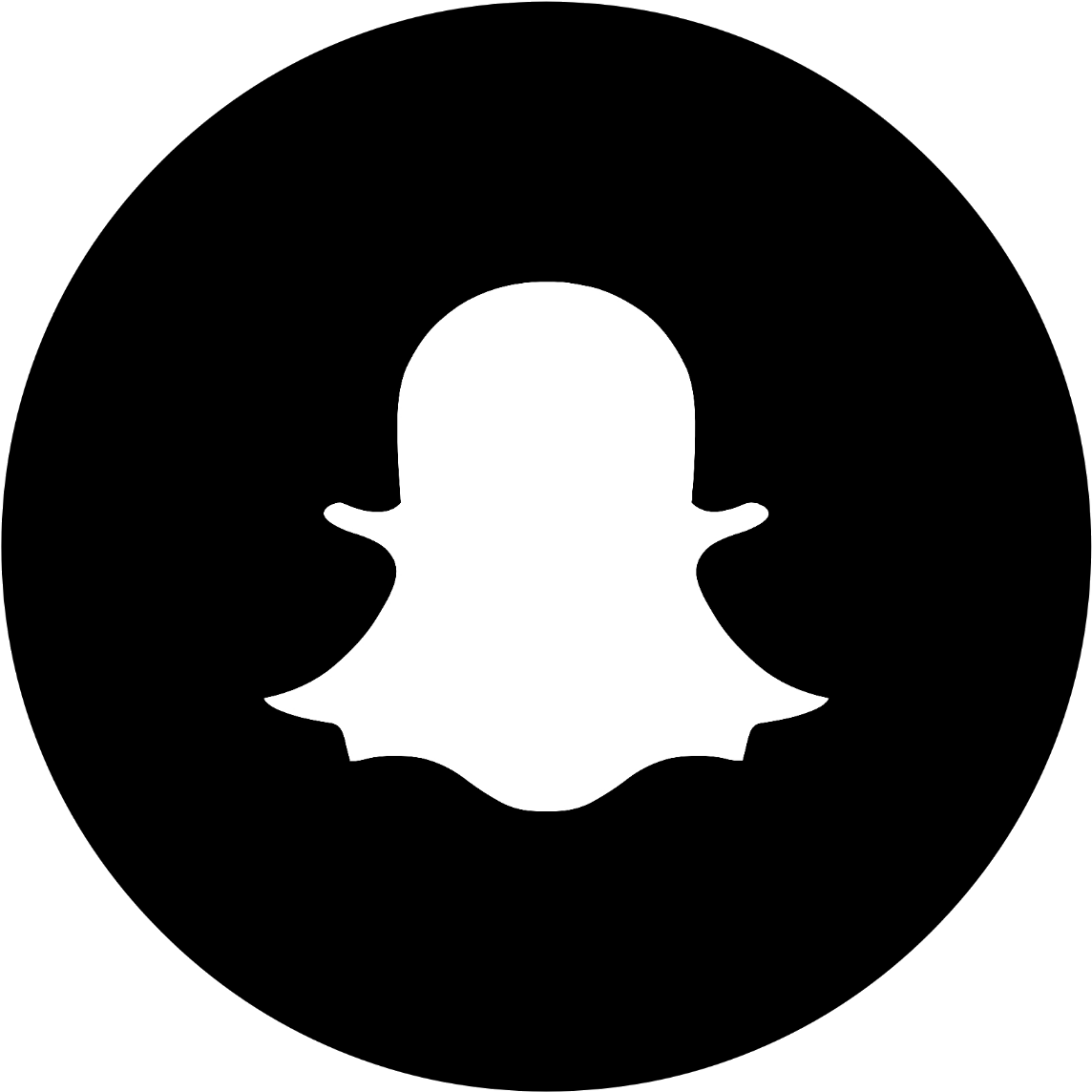 白色Snapchat標誌於黑色背景 壁紙 — 一個極簡白色鬼魂圖示，居中於帶有幼白線條的黑色圓形內。
