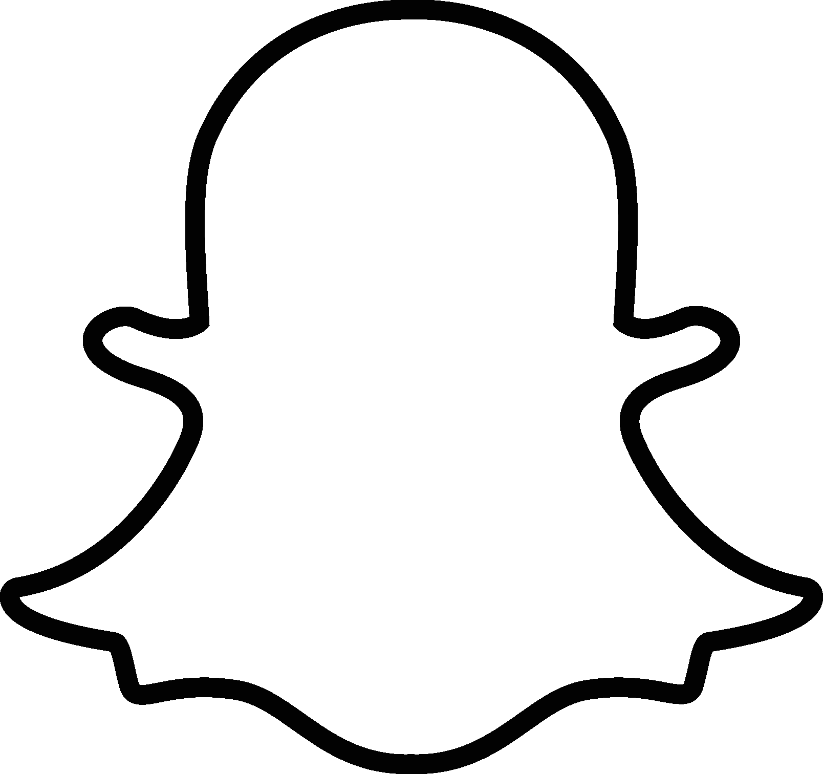 白色Snapchat標誌輪廓 壁紙 — 純白背景上，一個Snapchat鬼魂標誌的極簡黑色輪廓。