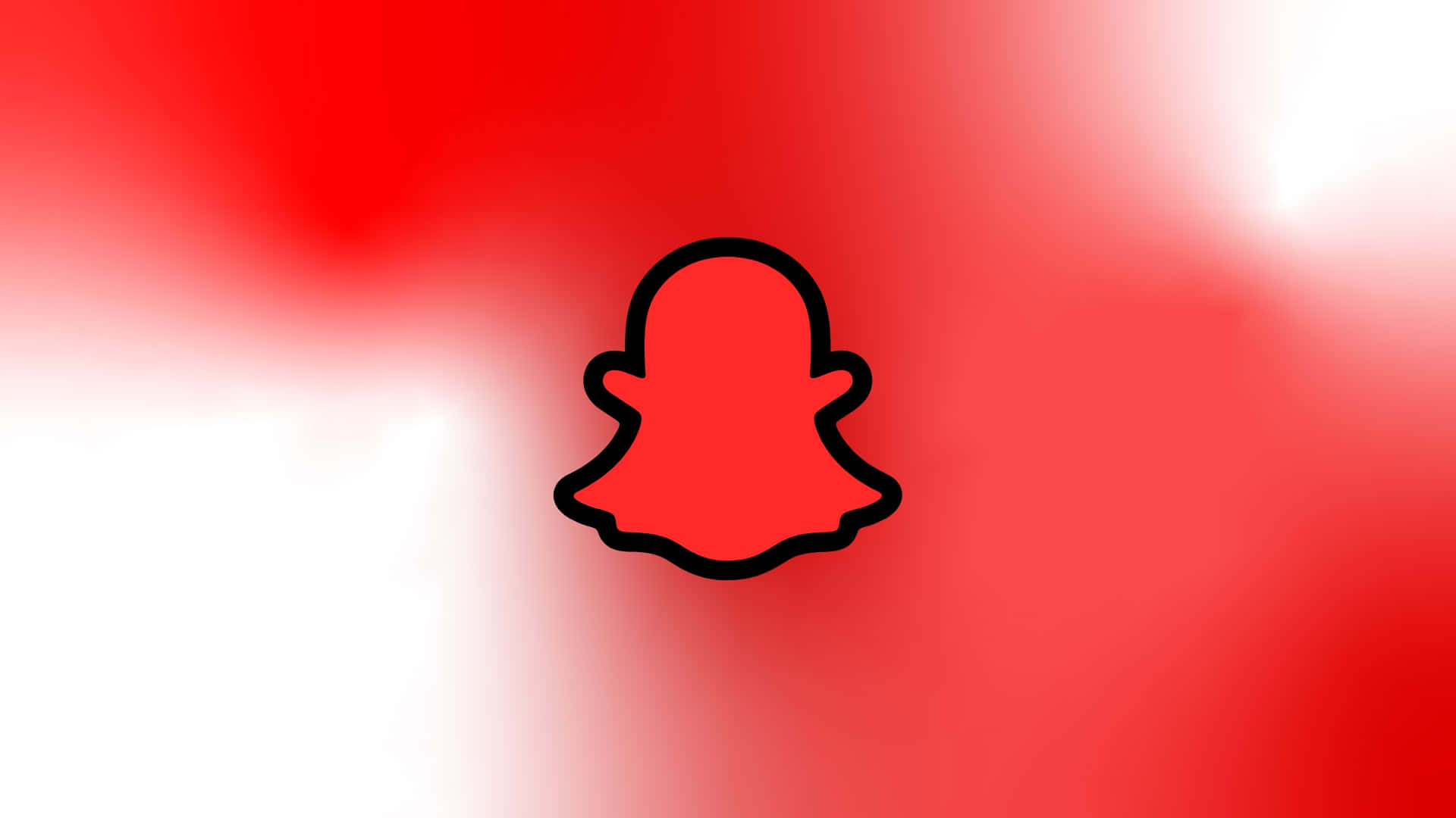  壁紙 — 一個大膽的黑色輪廓 Snapchat 鬼魂圖示，居中在鮮豔的紅到白漸變背景上。