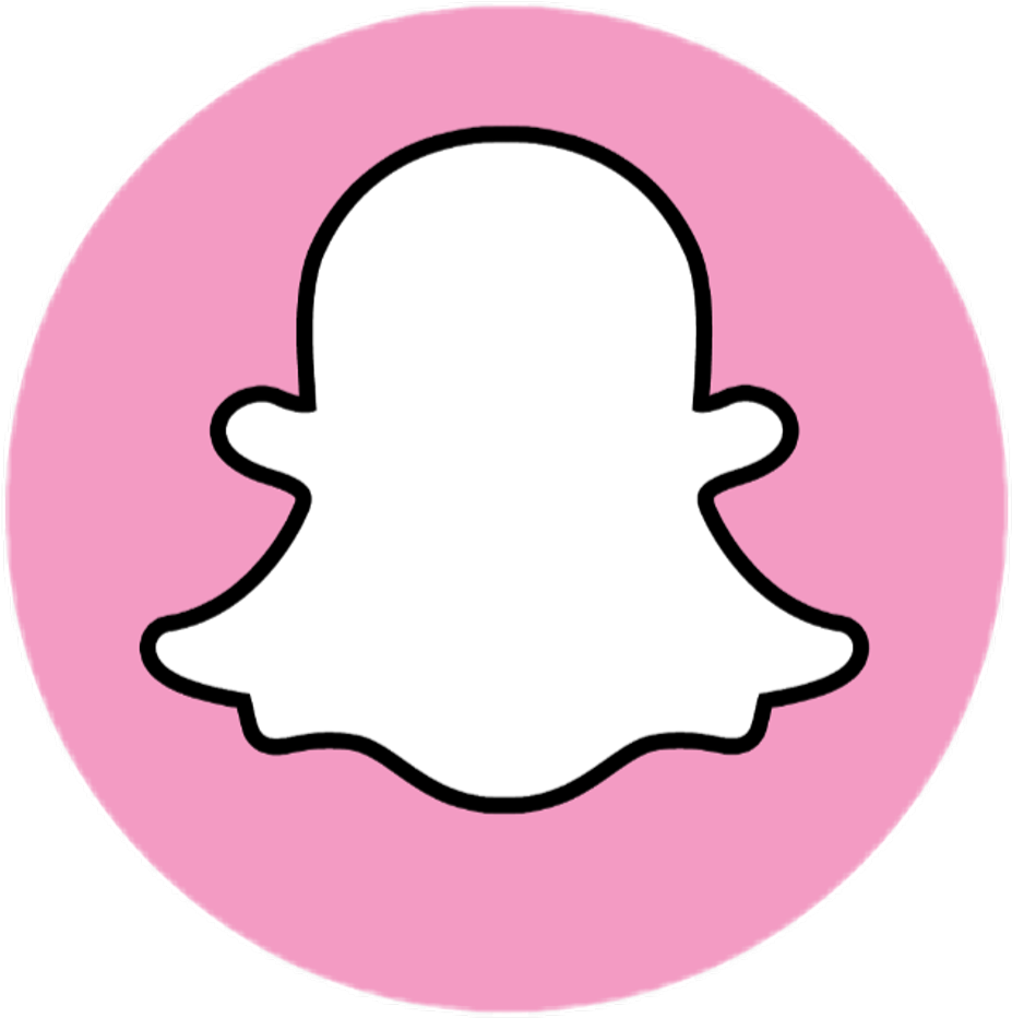白色Snapchat標誌於粉紅背景 壁紙 — 一個極簡白色鬼魂圖標，帶黑色輪廓，居中於純粉紅色圓形背景上。