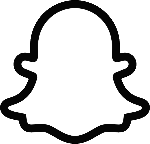 白色 Snapchat 鬼魂標誌圖示 壁紙 — 在純白色背景上，Snapchat 鬼魂標誌的粗黑輪廓。
