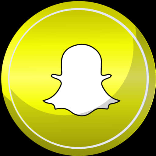 Snapchat黃色背景標誌 壁紙 — 一個亮黃色圓形按鈕，中央有一個白色鬼魂圖標，背景為黑色。