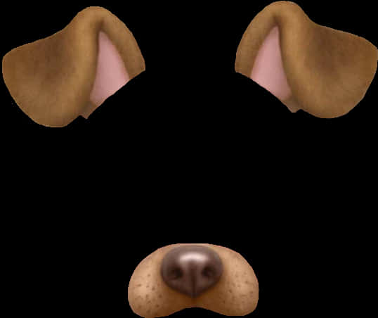 Snapchat狗狗濾鏡元素 壁紙 — 黑色背景上狗狗下垂的棕色耳朵和濕鼻子的特寫。