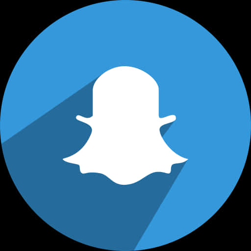 Snapchat標誌圖示 壁紙 — 一個白色鬼魂圖示，置於藍色圓圈中央，在黑色背景上帶有長陰影。