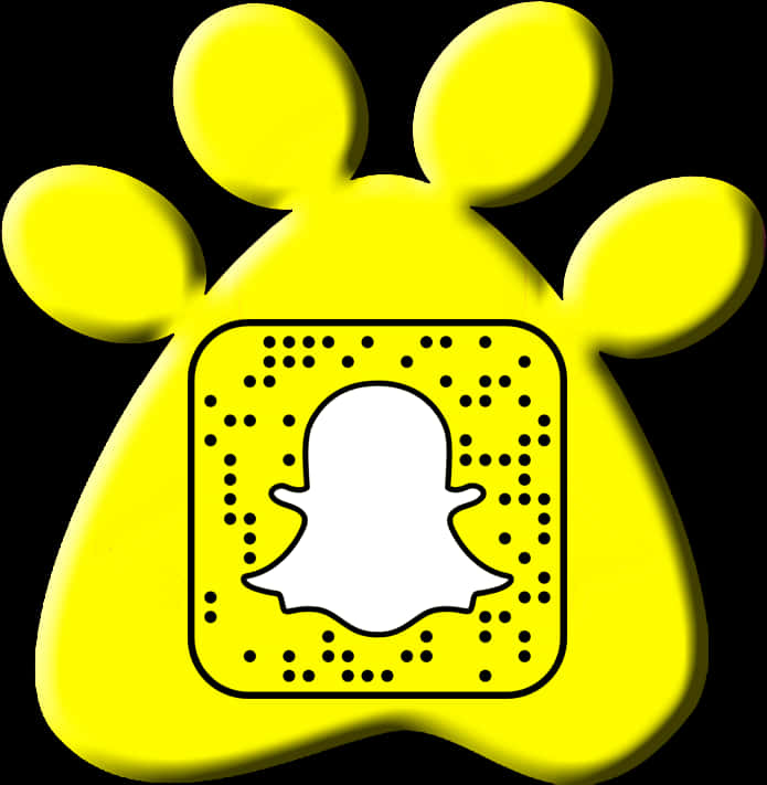 Snapchat標誌配QR碼 壁紙 — 一個亮黃色的Snapchat標誌，形狀像腳印，中間有一個鬼魂圖標。