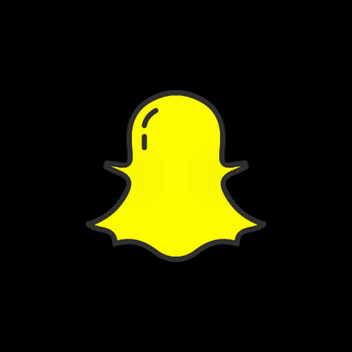 Snapchat幽靈標誌 壁紙 — 一個帶有黑色輪廓的亮黃色鬼魂圖示，居中放置在純黑色背景上。