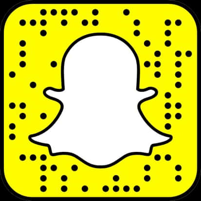 Snapchat幽靈輪廓標誌 壁紙 — 一個亮黃色正方形QR碼，帶有白色鬼魂圖標和黑色邊界點。