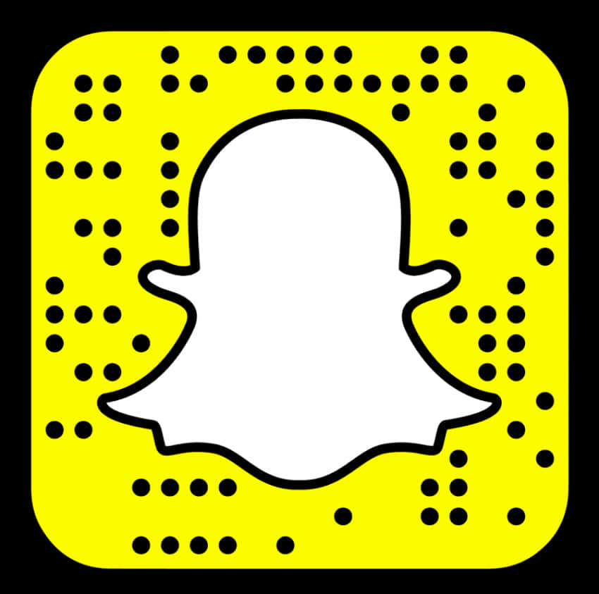 Snapchat標誌幽靈 壁紙 — 一個明亮的黃色正方形，帶有黑色圓點和白色鬼魂輪廓，居中在黑色背景上。