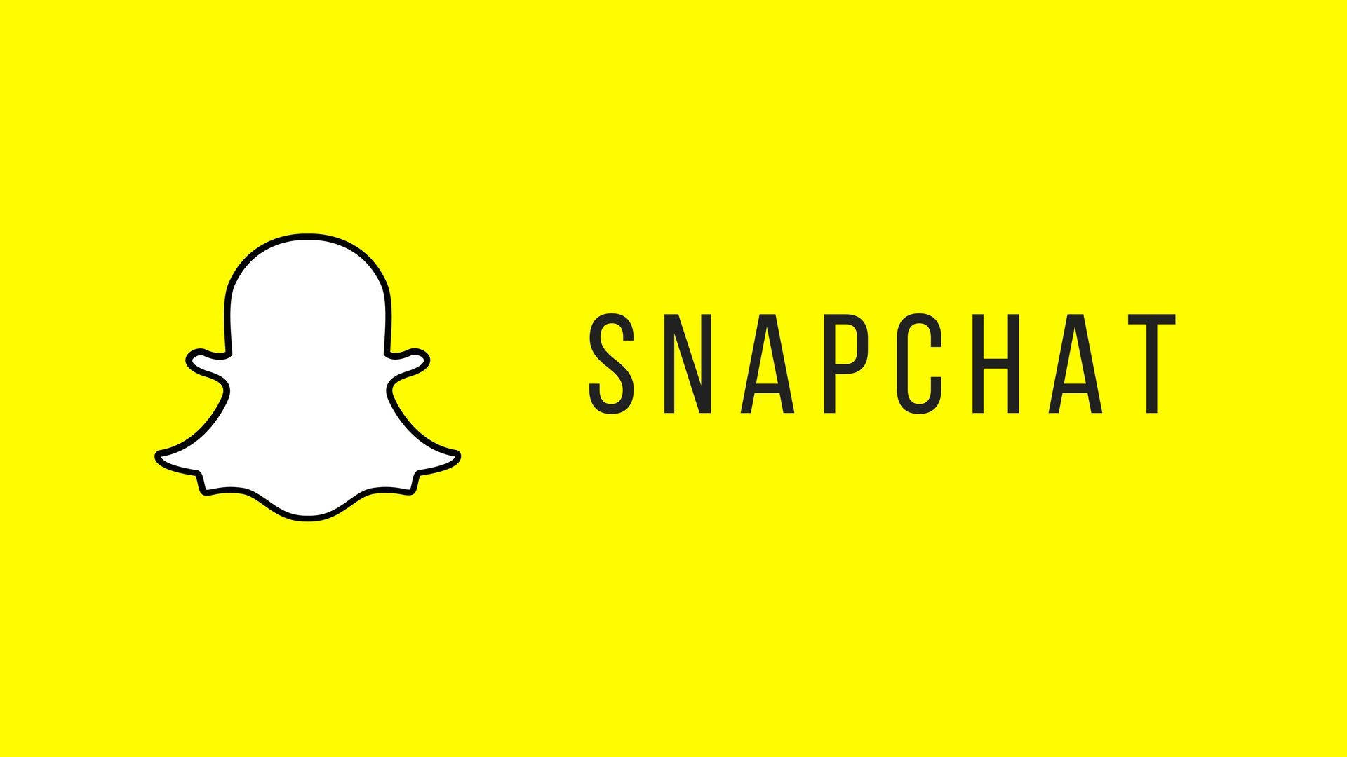 Snapchat標誌文字藝術 壁紙 — Snapchat 標誌，白色鬼魂圖示和粗體文字在亮黃色背景上。