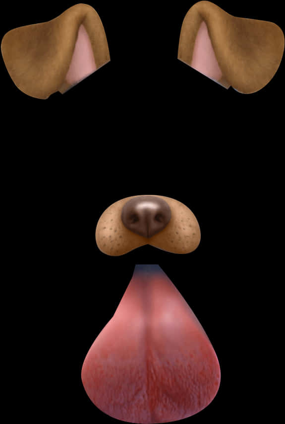 Snapchat狗狗濾鏡元素 壁紙 — 狗臉特寫，有垂耳、濕鼻子和長長的粉紅色舌頭伸出，背景為黑色。